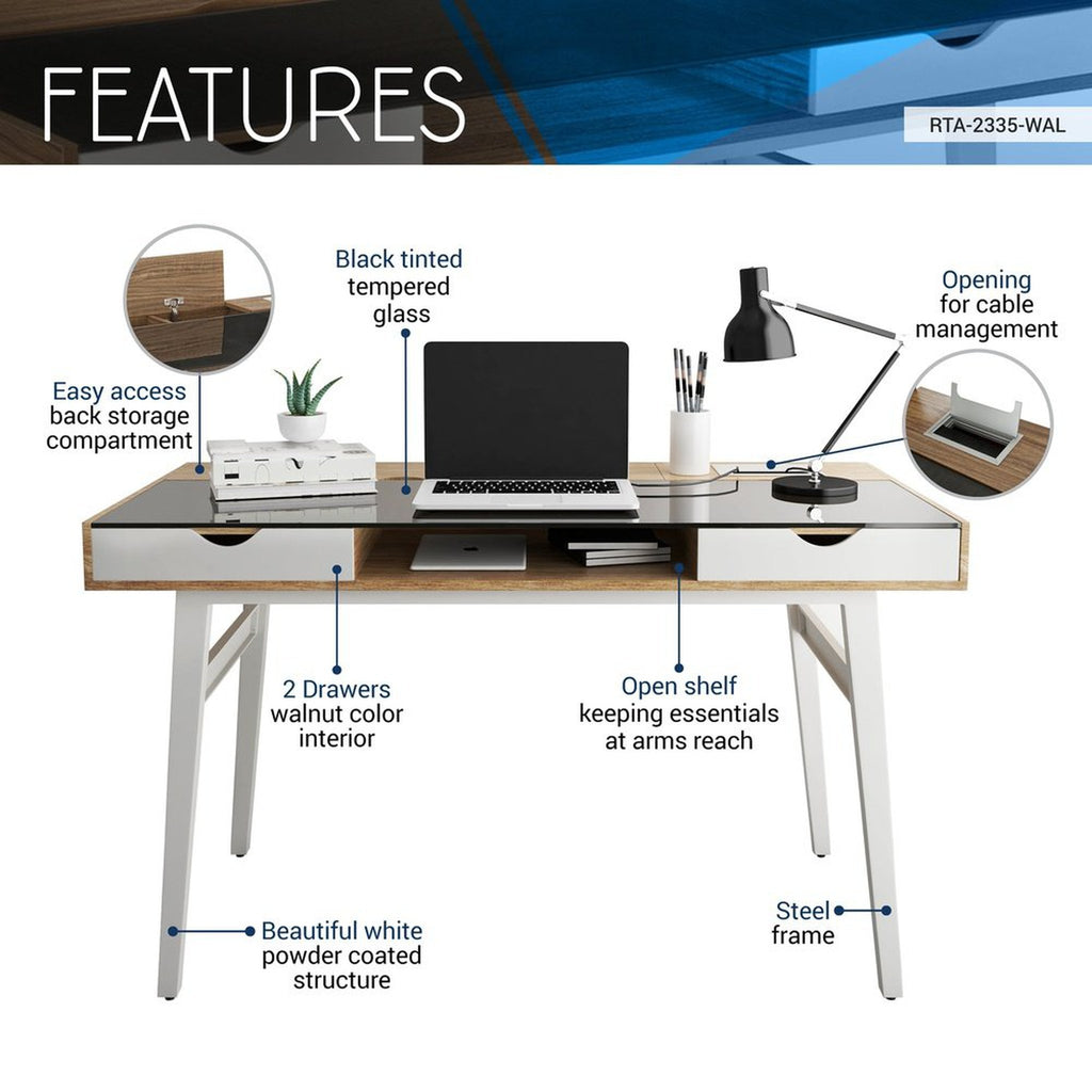 Techni Mobili Compact Computer Desk with Multiple Storage, Walnut Techni Mobili 