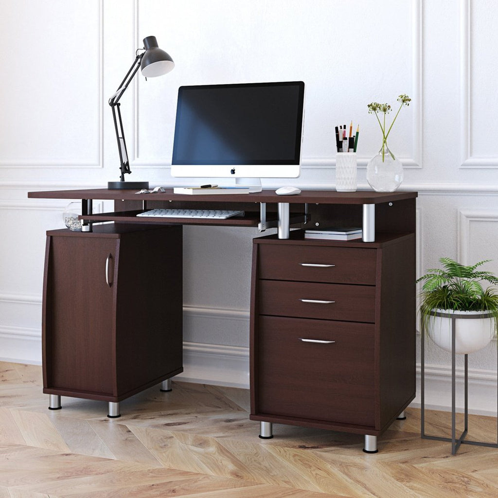 Techni Mobili Complete Workstation Computer Desk with Storage, Chocolate Techni Mobili 