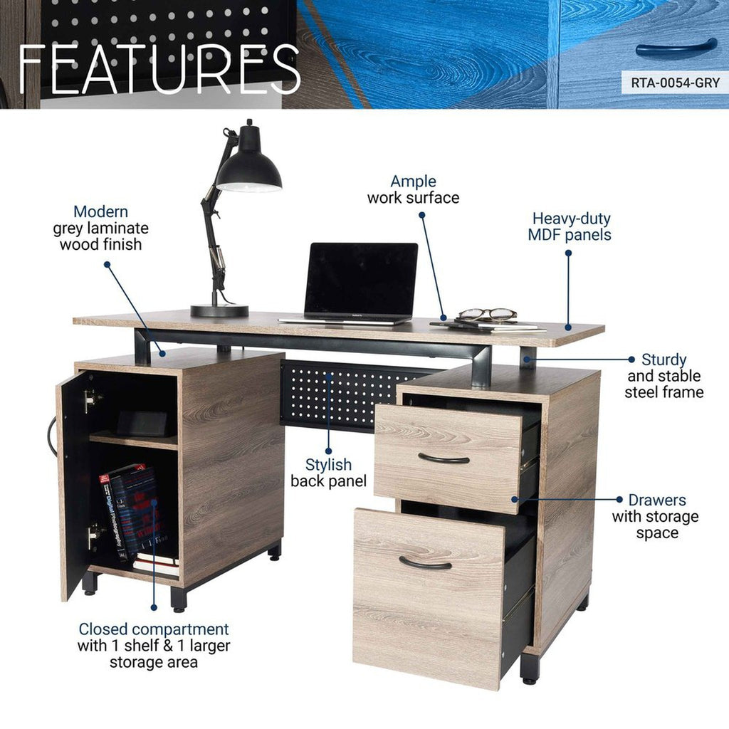 Techni Mobili Computer Desk with Storage, Grey Techni Mobili 