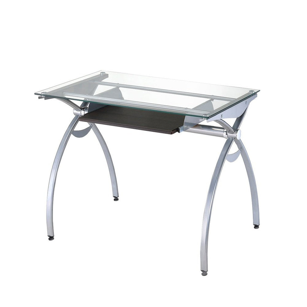 Techni Mobili Contempo Clear Glass Top Computer Desk with Pull Out Keyboard Panel, Clear Techni Mobili 