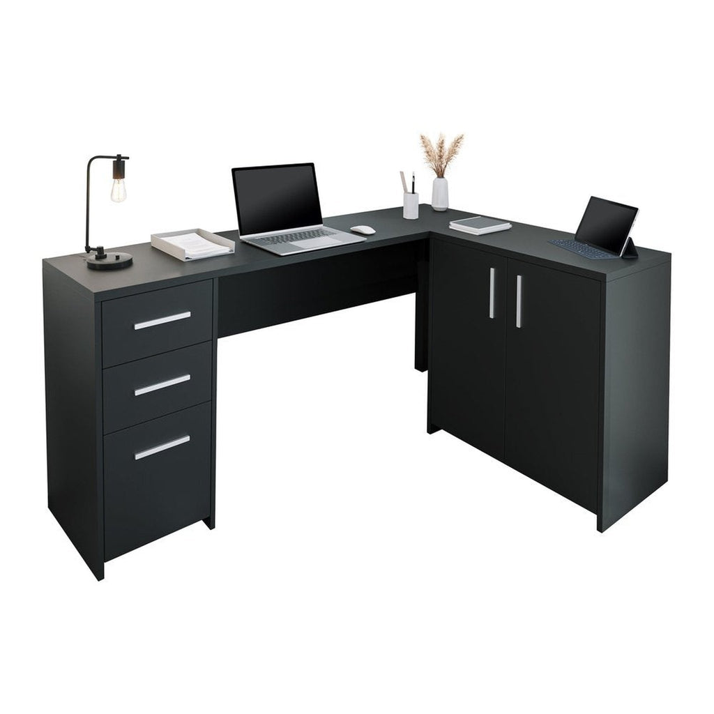 Techni Mobili Corner L-Shape Desk with Storage, Black Techni Mobili 