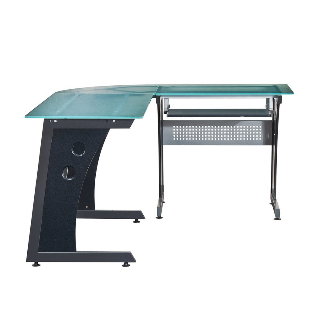 Techni Mobili Deluxe L-Shaped Tempered Frosted Glass Top Computer Desk ...