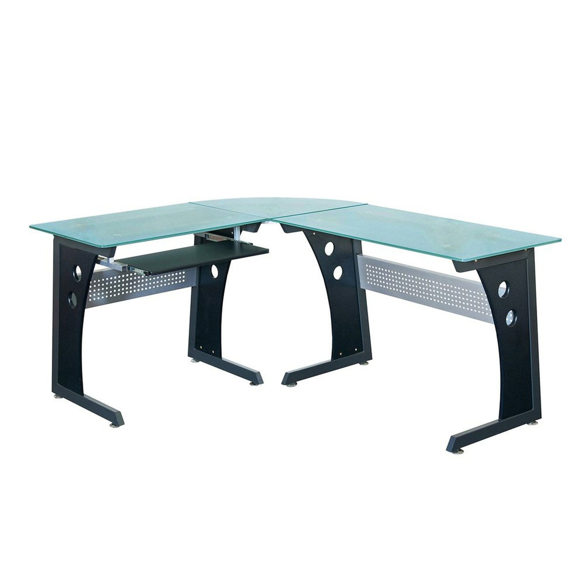 Techni Mobili Deluxe L-Shaped Tempered Frosted Glass Top Computer Desk ...