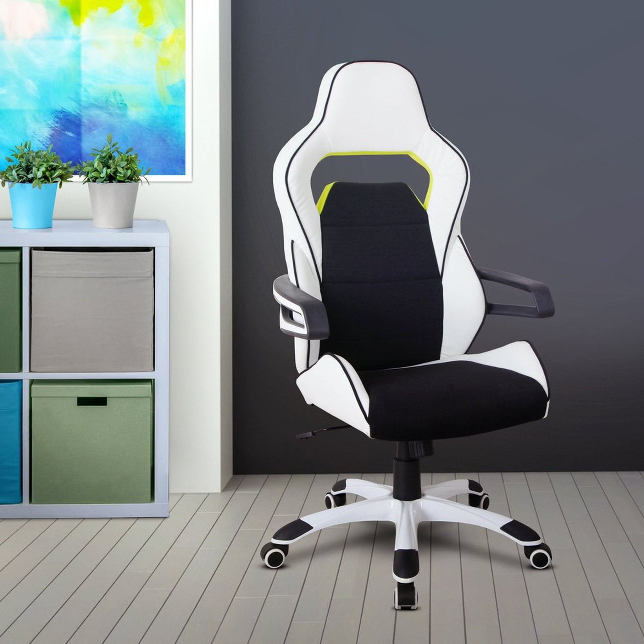 Techni Mobili Ergonomic Essential Racing Style Home & Office Chair, White Techni Mobili Chairs