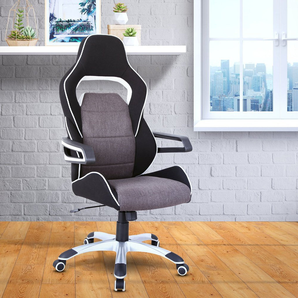 Techni Mobili Ergonomic Upholstered Racing Style Home & Office Chair, Grey/Black Techni Mobili Chairs