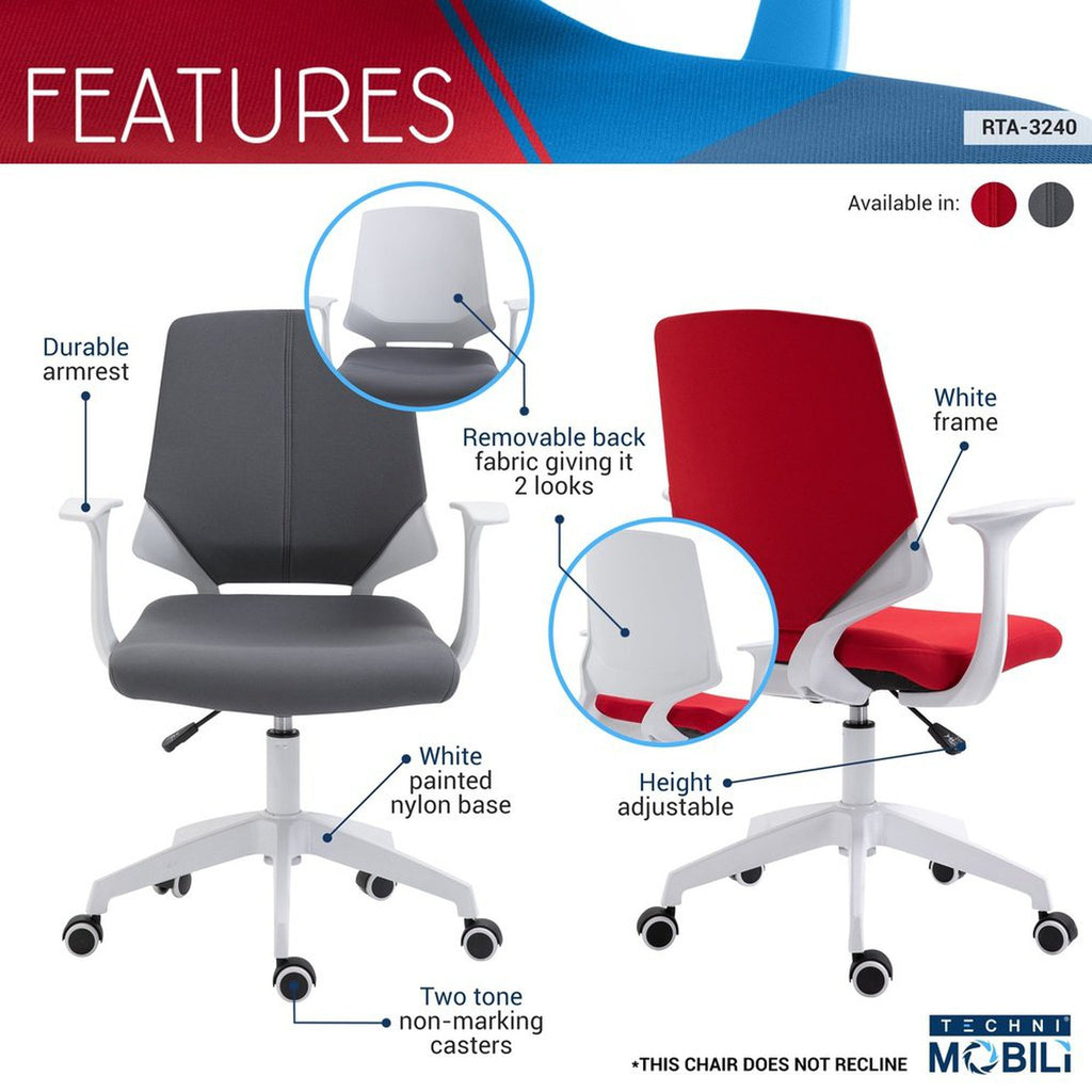 Techni Mobili Height Adjustable Mid Back Office Chair, Red Techni Mobili Chairs