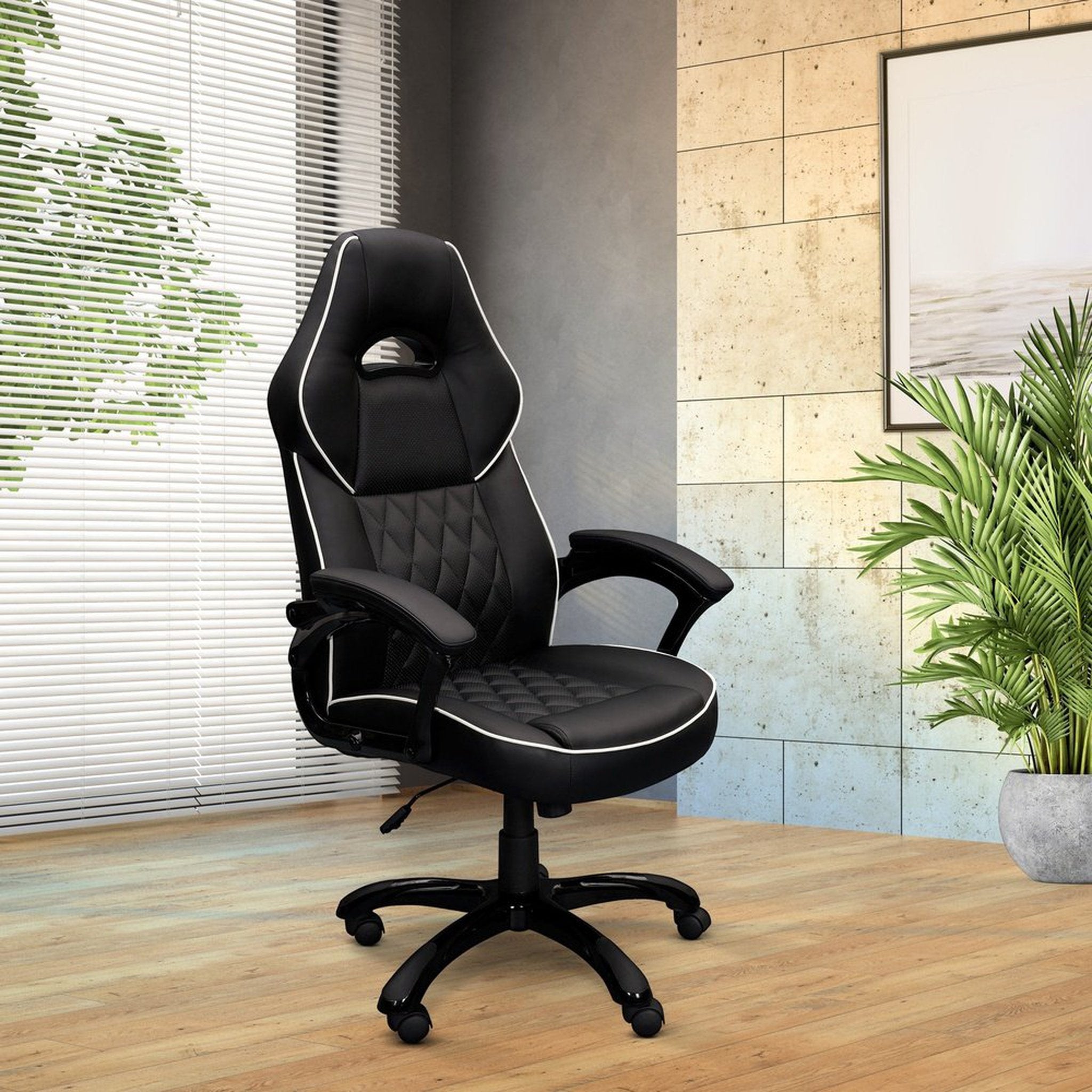 Techni Mobili High Back Executive Sport Race Office Chair, Black Techni Mobili Chairs