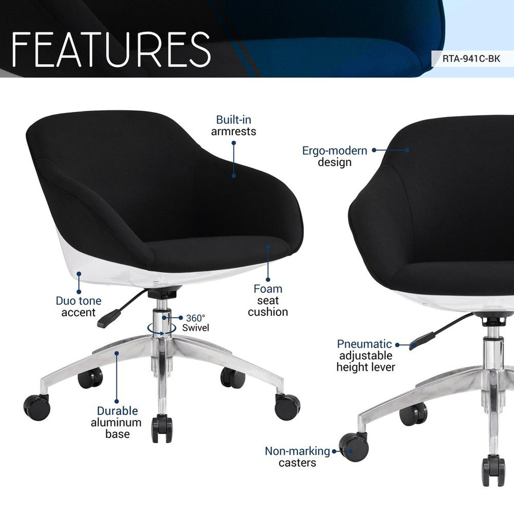 Techni Mobili Home Office Upholstered Task Chair, Black Techni Mobili Chairs