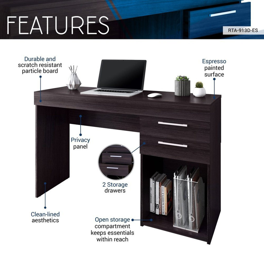 Techni Mobili Home Office Workstation with Storage, Espresso Techni Mobili Desks