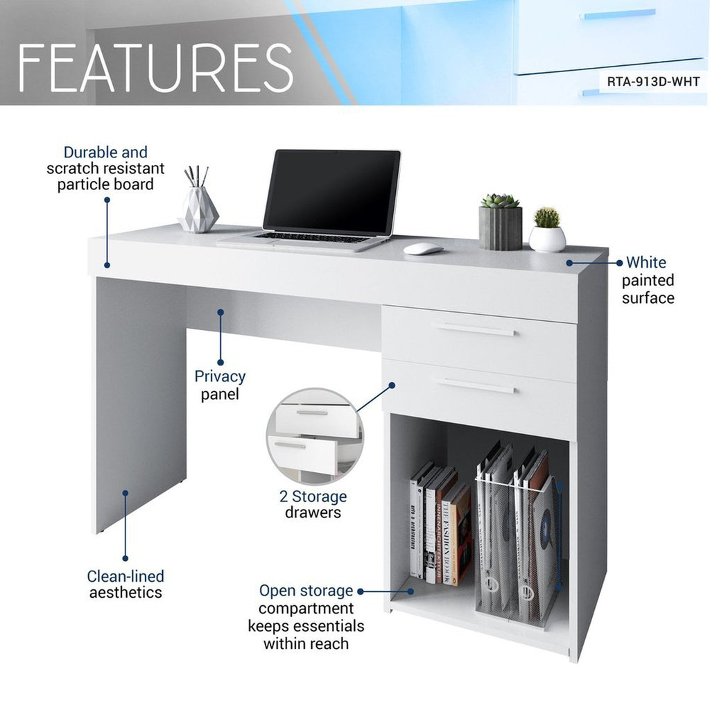 Techni Mobili Home Office Workstation with Storage, White Techni Mobili Desks