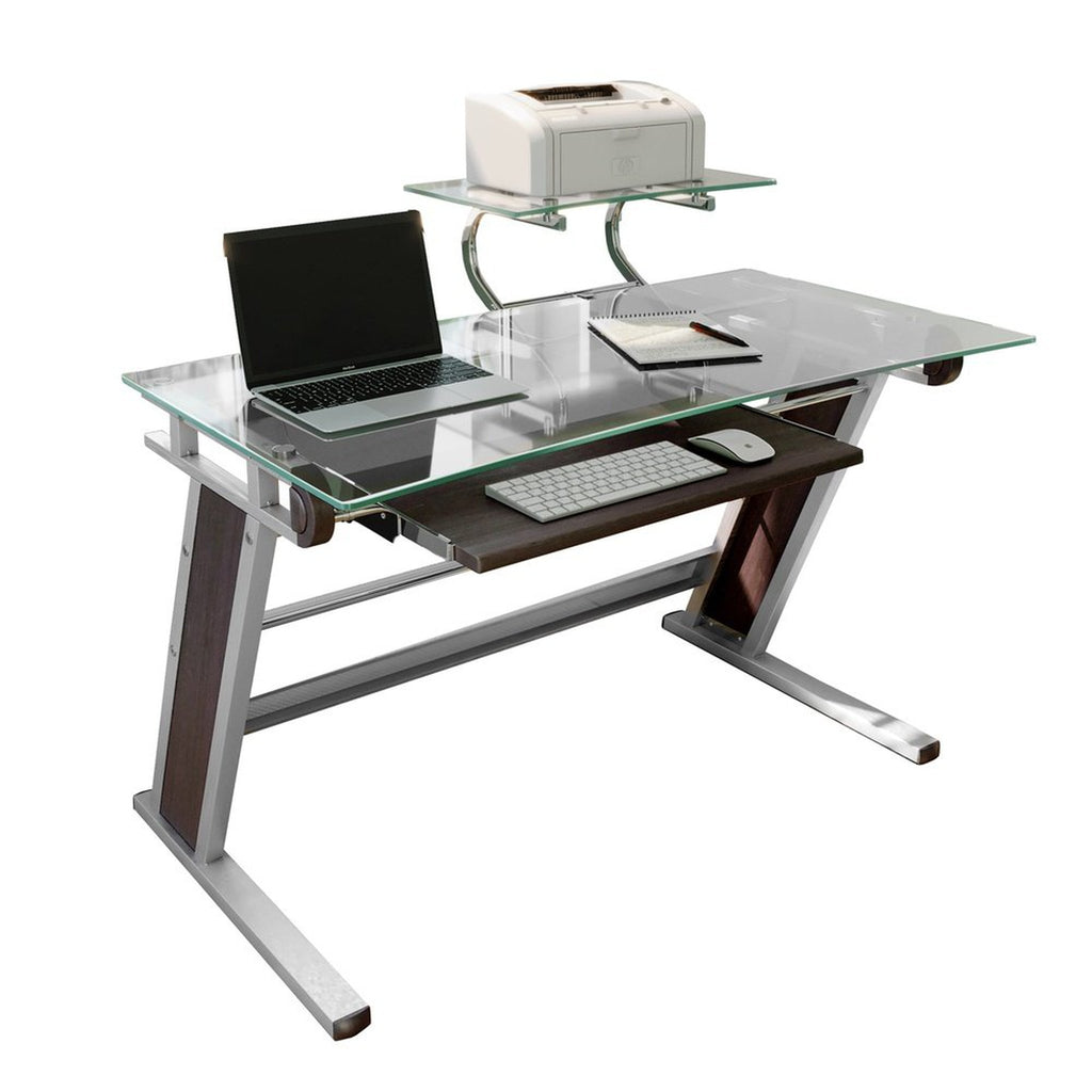 Techni Mobili Home Office Workstation with Sturdy Chrome Base, Glass Techni Mobili Desks