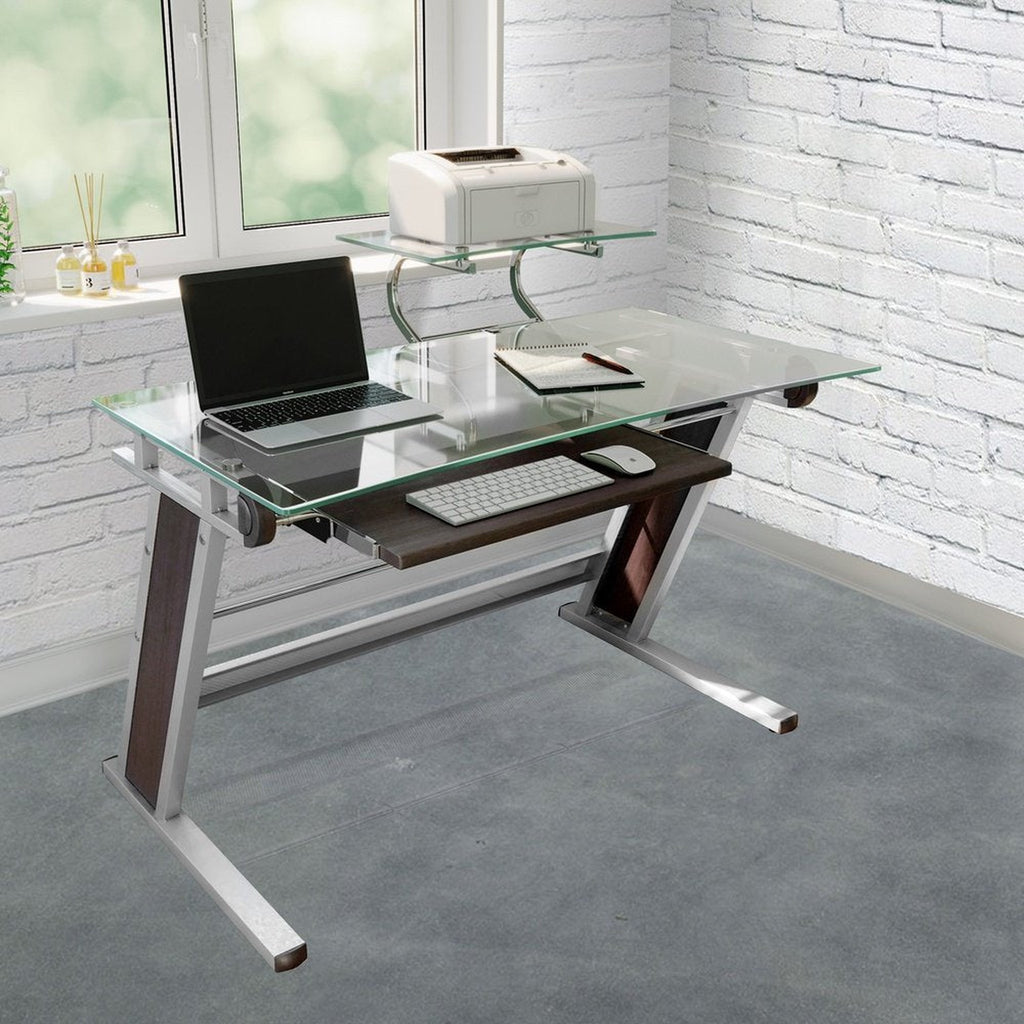 Techni Mobili Home Office Workstation with Sturdy Chrome Base, Glass Techni Mobili Desks