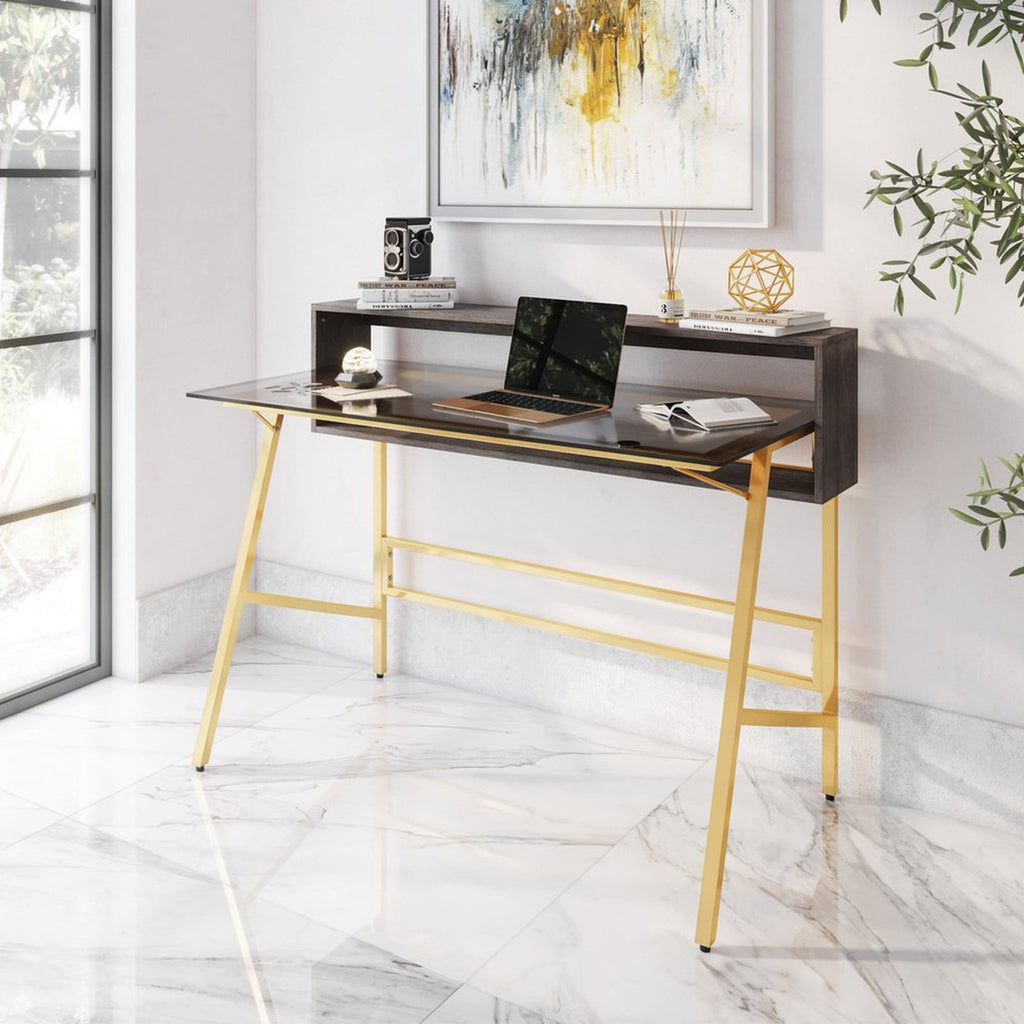 Techni Mobili Home Office Writing Desk with riser, Gold Techni Mobili Desks