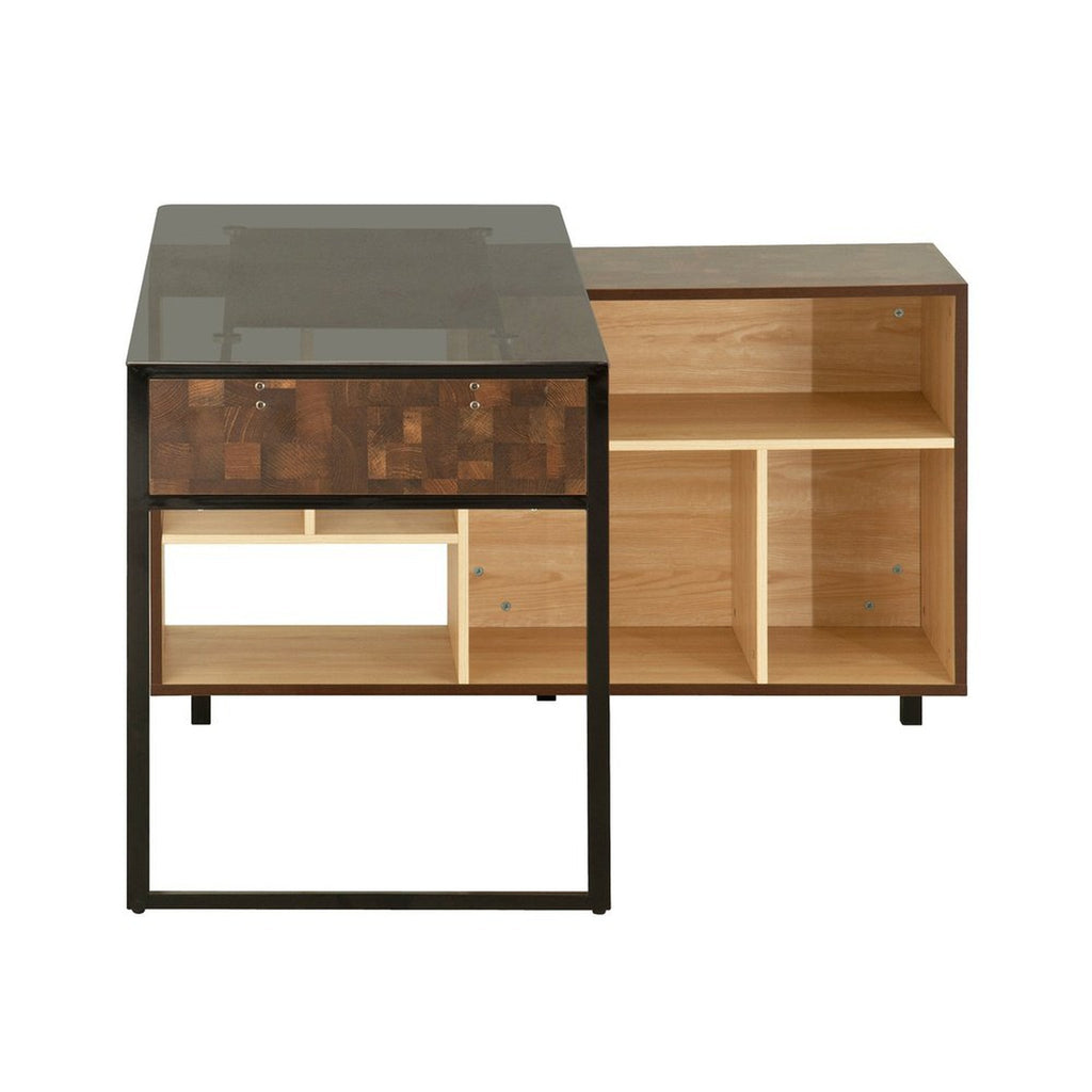 Techni Mobili L-Shape Corner Desk with Multiple Storage, Oak Techni Mobili Desks
