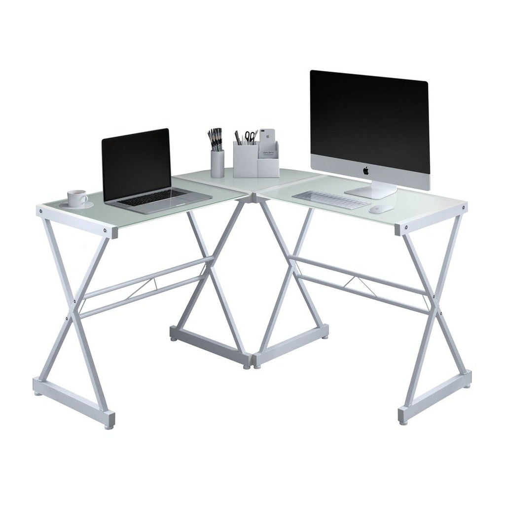 Techni Mobili L-Shaped Glass Computer Desk, White Techni Mobili 