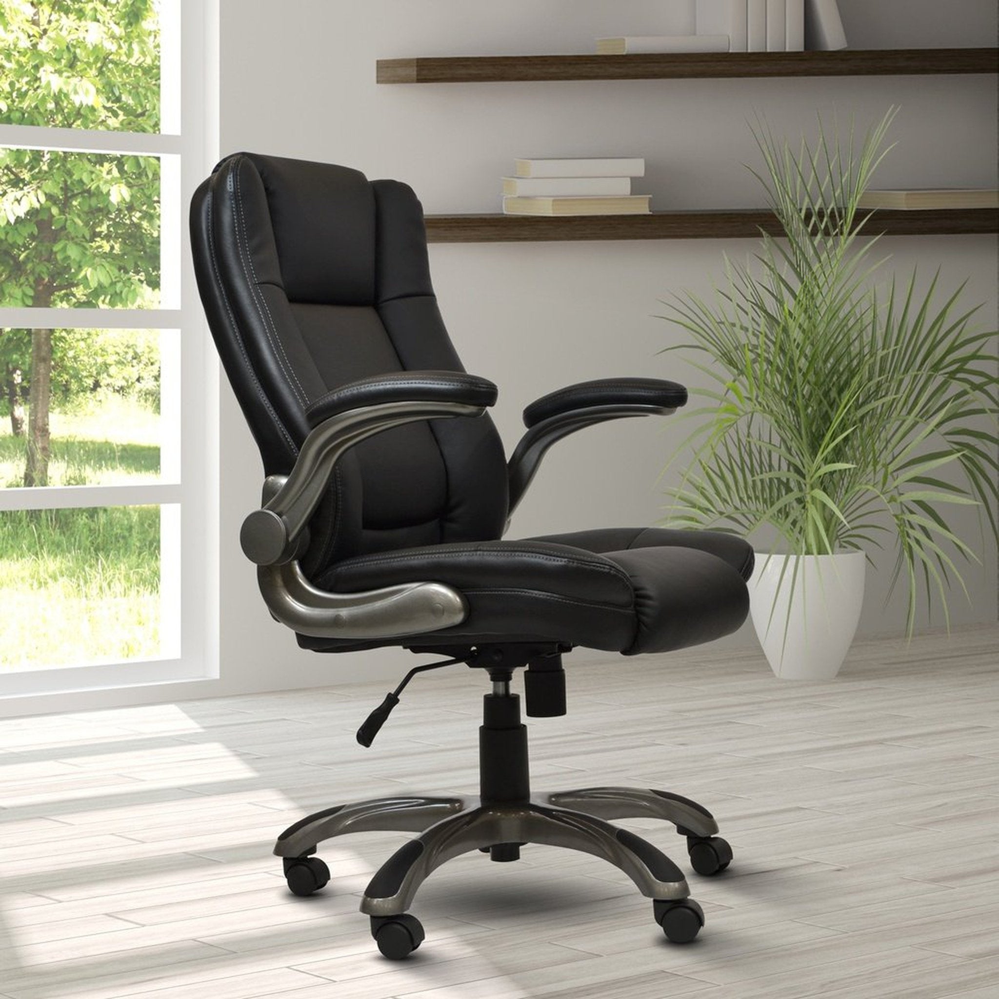 Techni Mobili Medium Back Executive Office Chair with Flip-up Arms, Black Techni Mobili Chairs