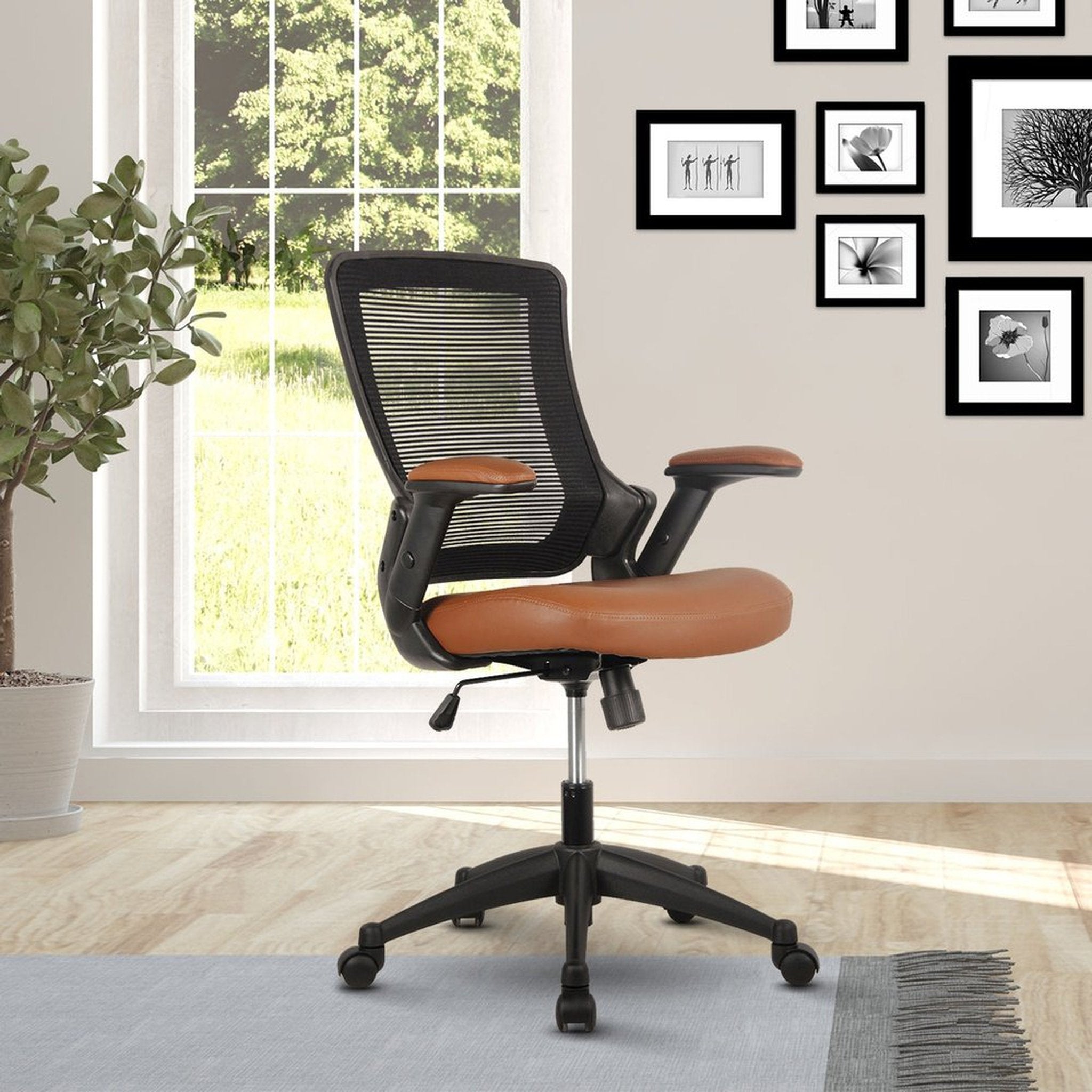 Techni Mobili Mid-Back Mesh Task Office Chair with Height Adjustable Arms, Brown Techni Mobili Chairs