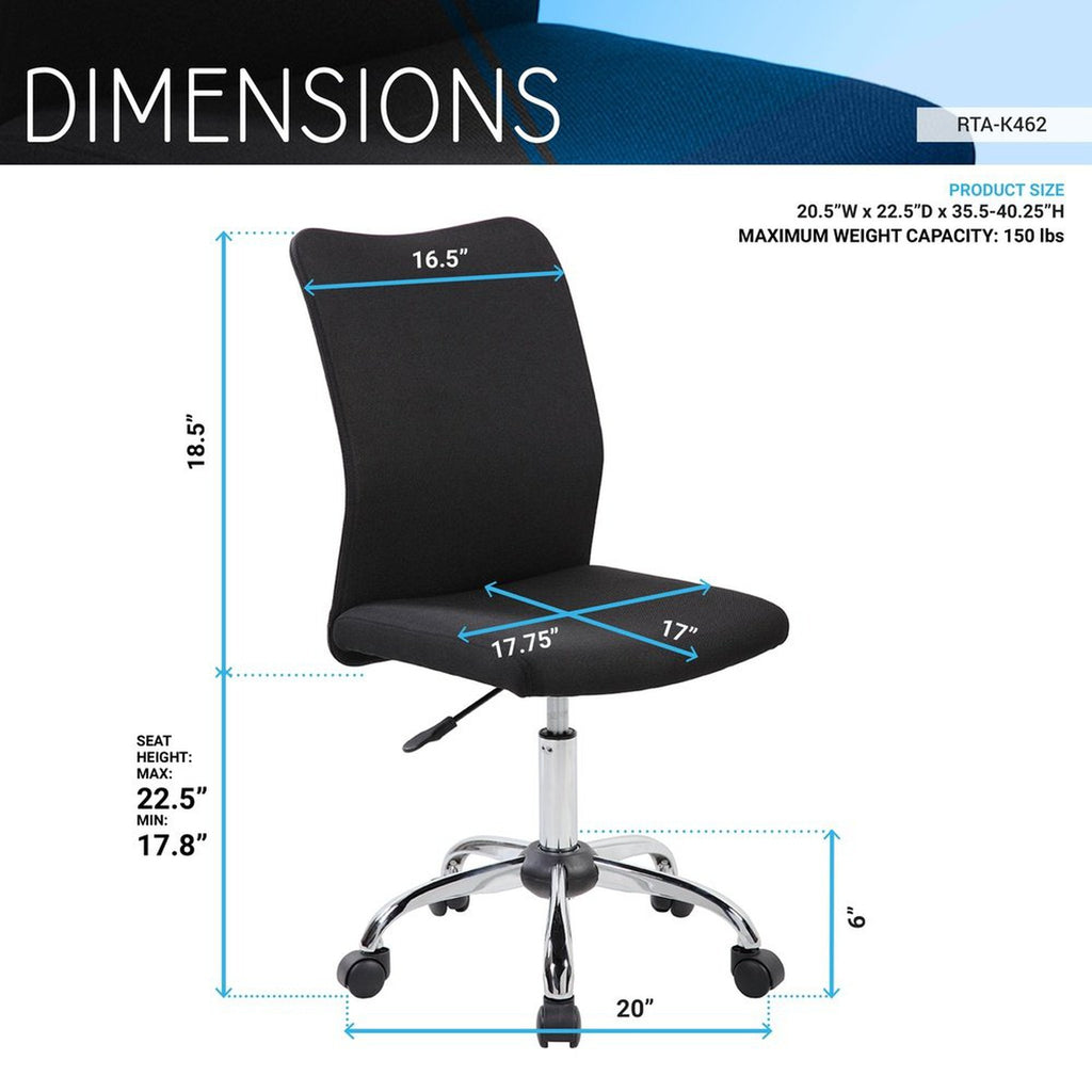 Techni Mobili Modern Armless Task Chair, Black Techni Mobili Chairs