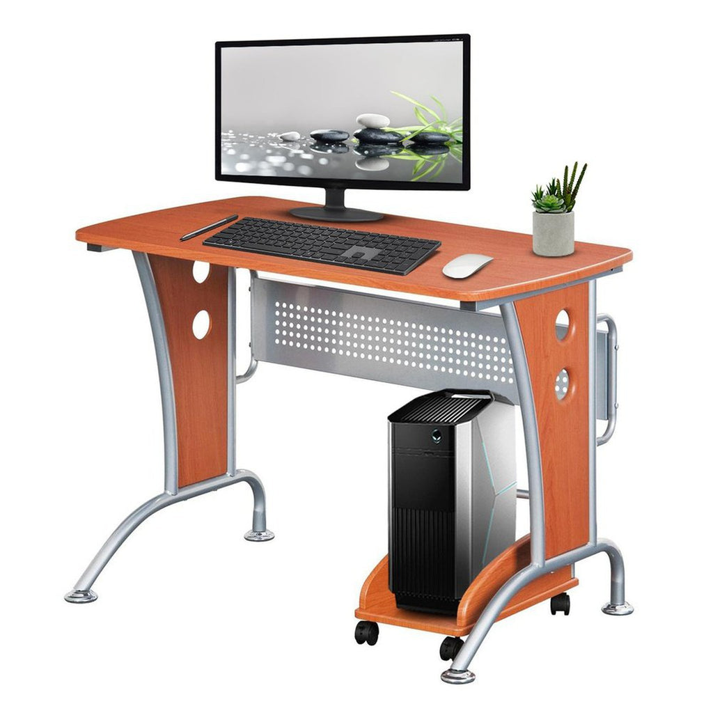 Techni Mobili Modern Computer Desk With Mobile CPU Caddy, Dark Honey Techni Mobili 