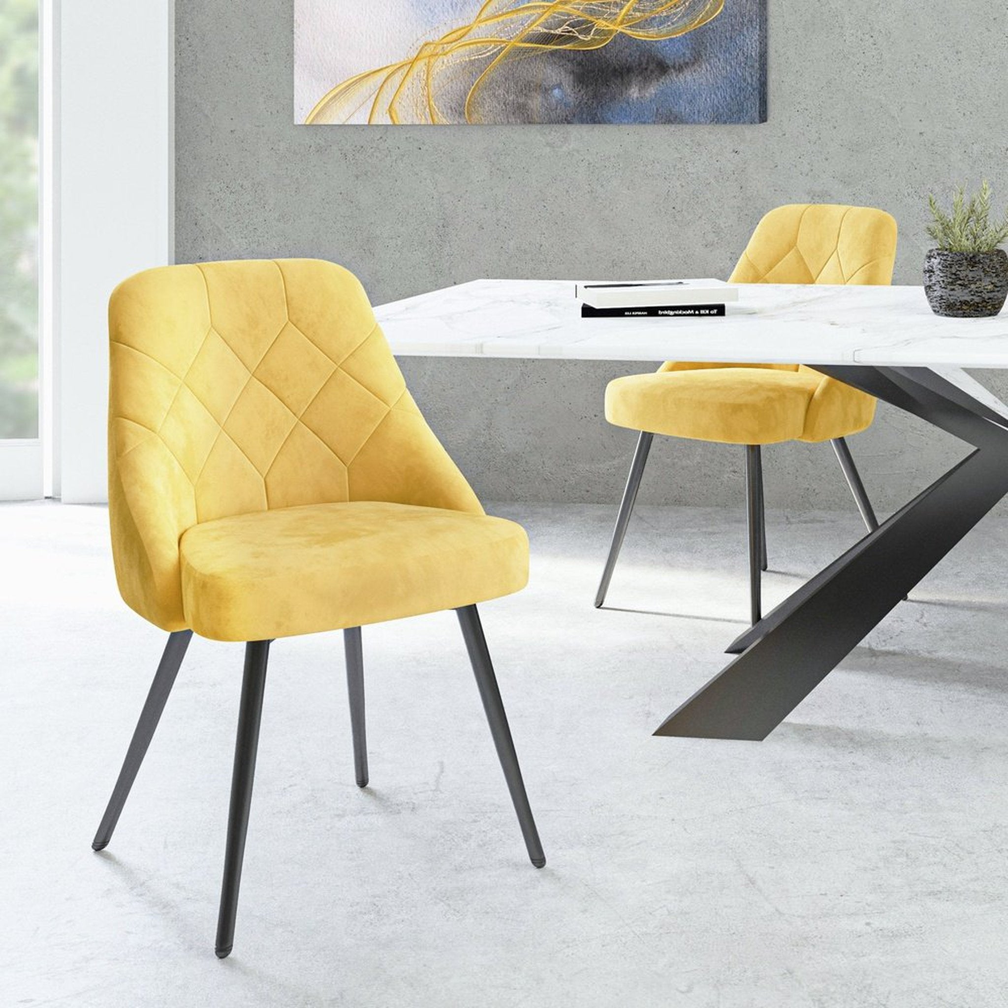 Techni Mobili Modern Contemporary Gold Tufted Velvet Chair Set of 2 Techni Mobili Chairs