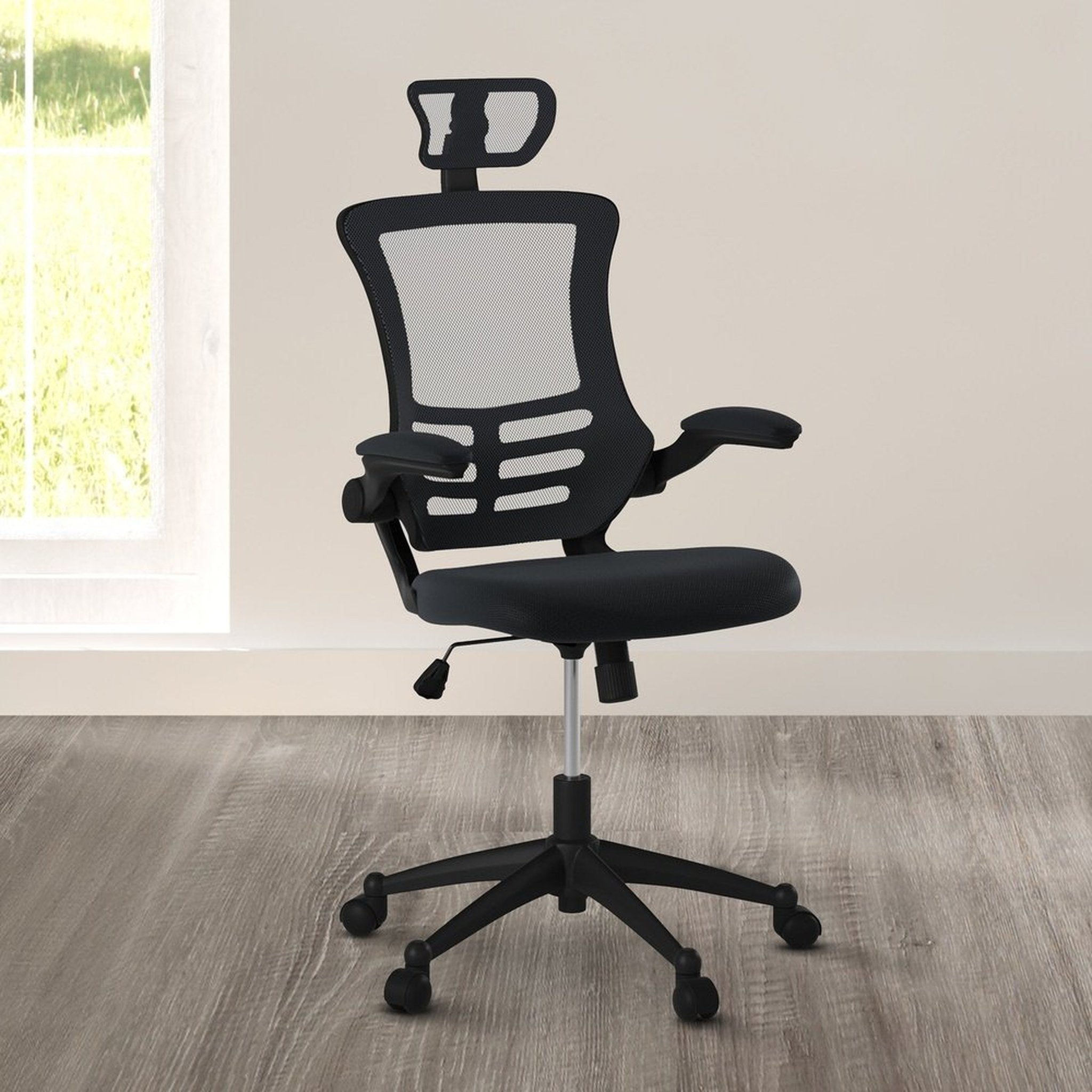 Techni Mobili Modern High-Back Mesh Executive Office Chair with Headrest and Flip-Up Arms, Silver Grey Techni Mobili Chairs