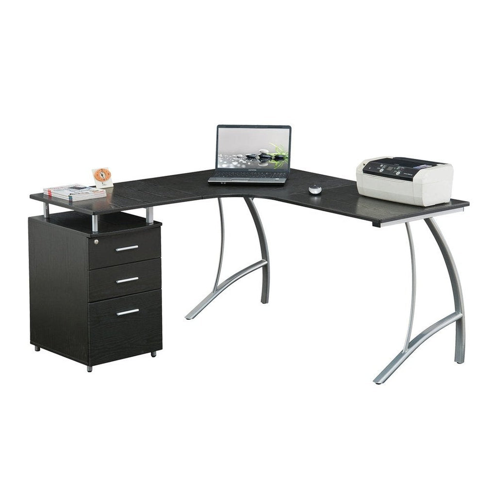 Techni Mobili Modern L- Shaped Computer Desk with File Cabinet and Storage, Espresso Techni Mobili Desks