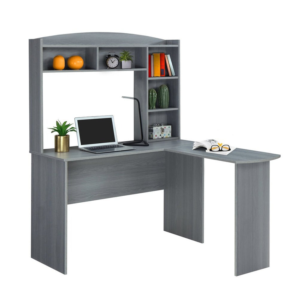 Techni Mobili Modern L-Shaped Desk with Hutch, Grey Techni Mobili 