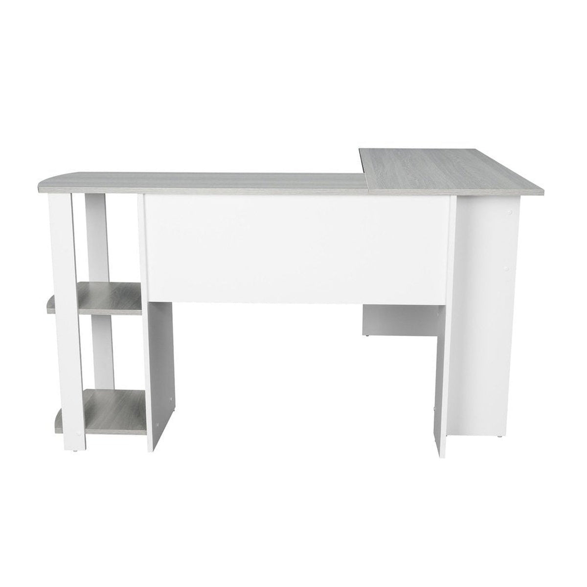Techni Mobili Modern L-Shaped Desk with Side Shelves, Grey | Level Up Desks