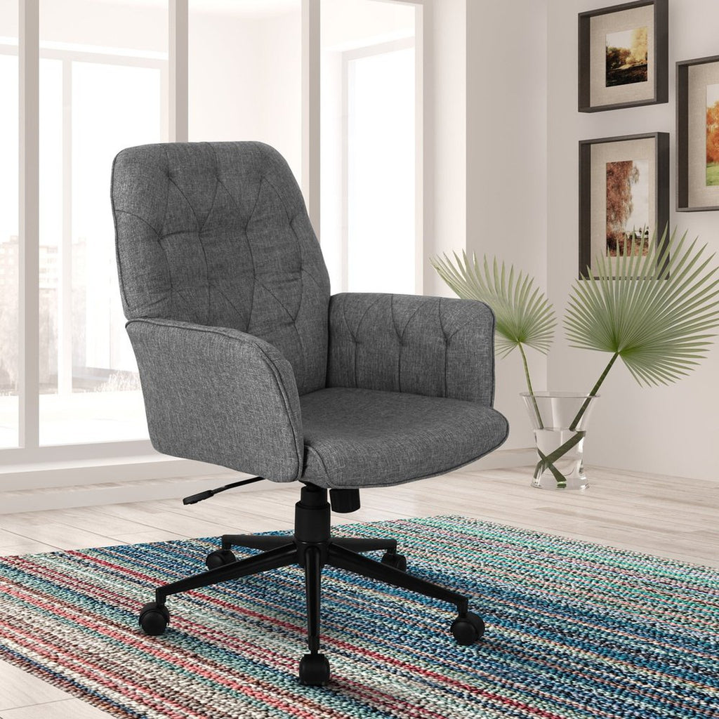 Techni Mobili Modern Upholstered Tufted Office Chair with Arms, Grey Techni Mobili Chairs
