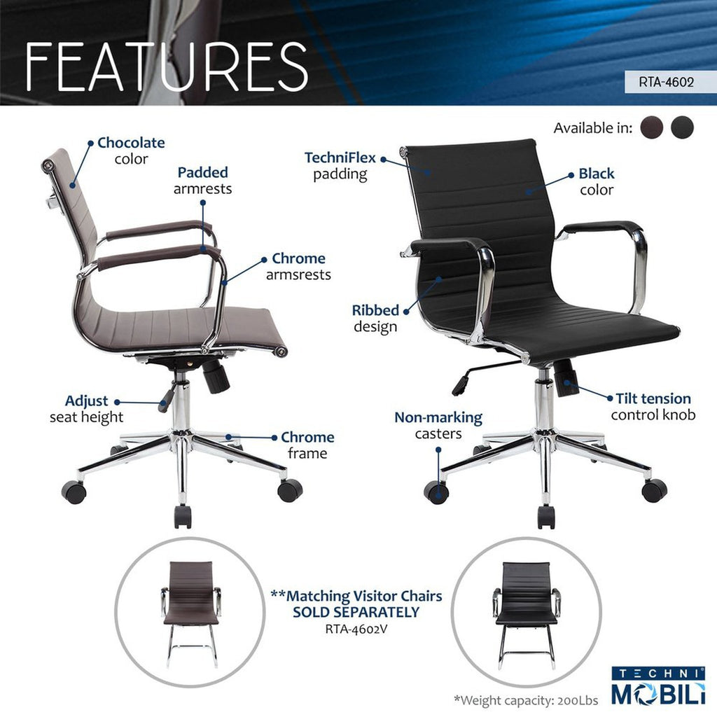 Techni Mobili Modern Visitor Office Chair, Chocolate Techni Mobili Chairs
