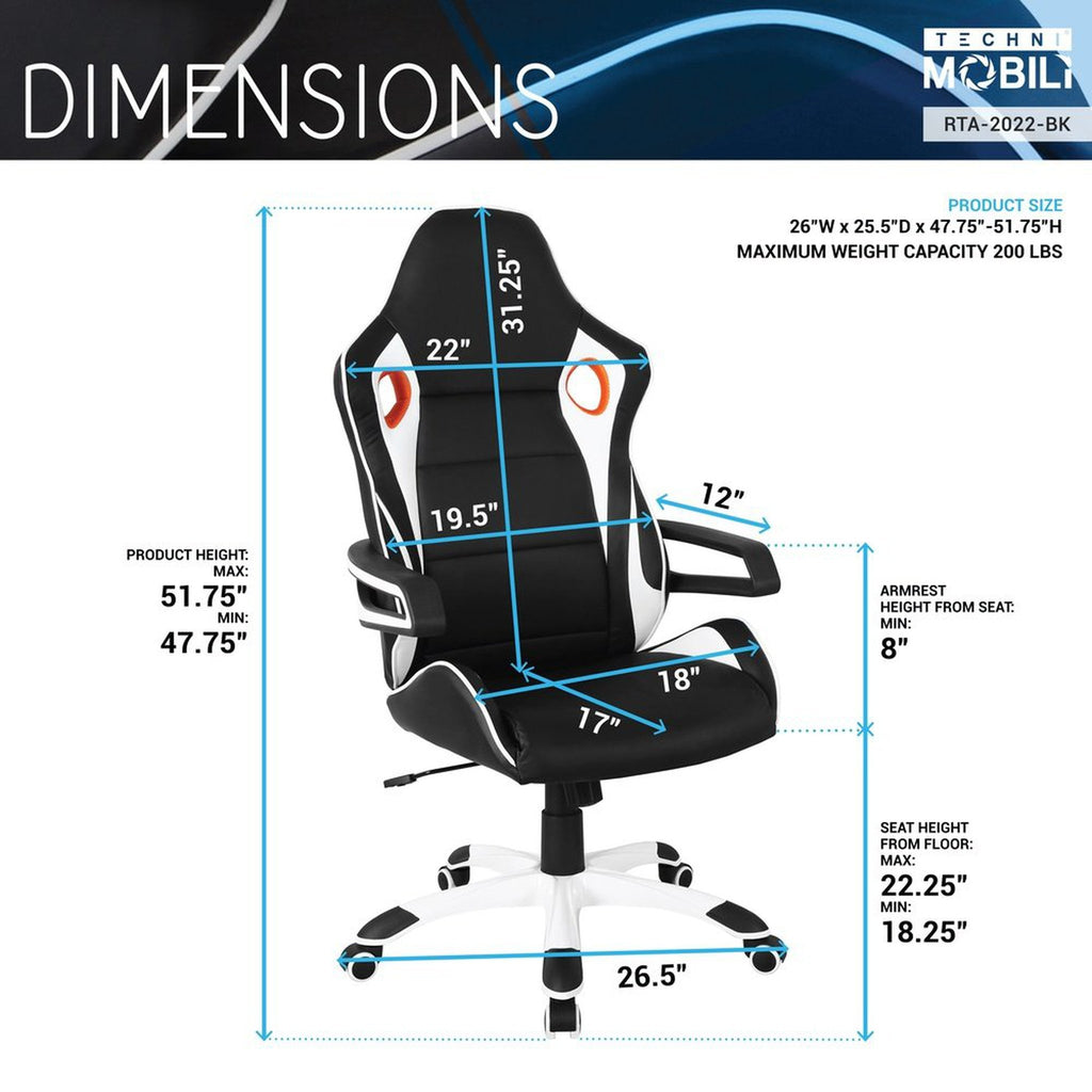 Techni Mobili Racing Style Home & Office Chair, Black Techni Mobili Chairs