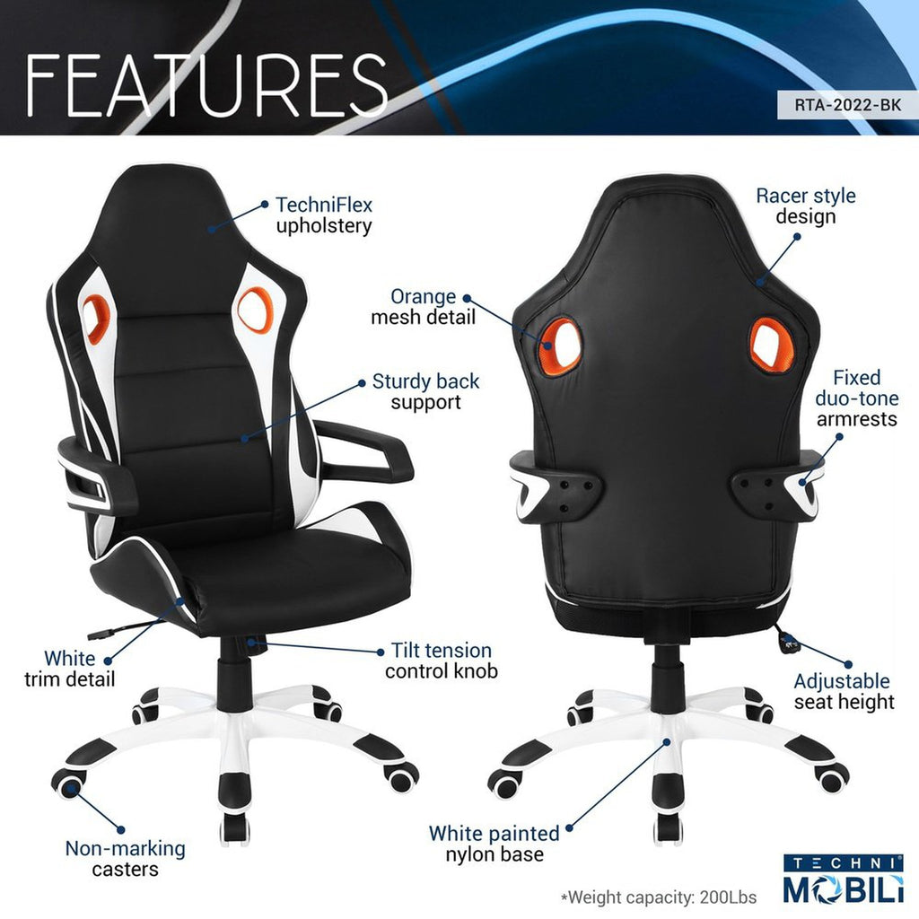 Techni Mobili Racing Style Home & Office Chair, Black Techni Mobili Chairs