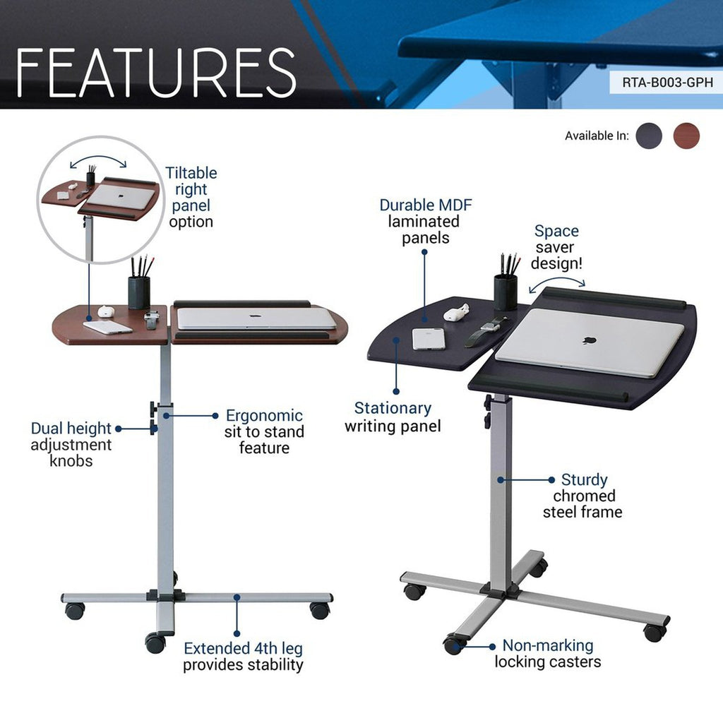Techni Mobili Rolling Adjustable Laptop Cart, Graphite Techni Mobili Desks