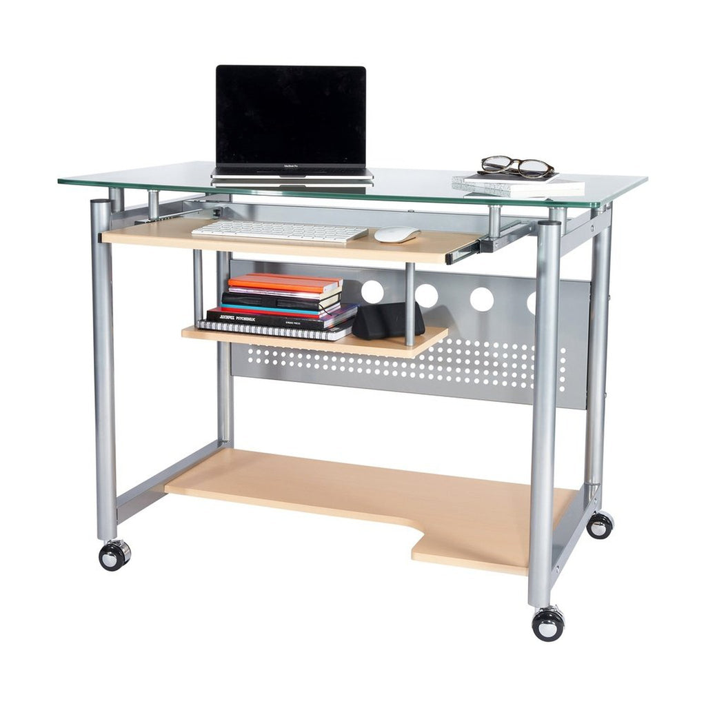 Techni Mobili Rolling Computer Desk, Glass and Silver Techni Mobili Desks