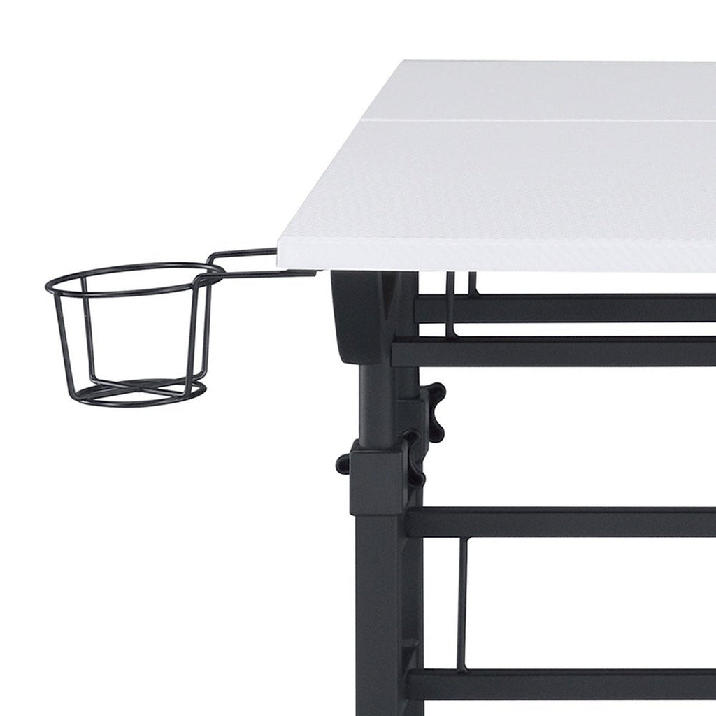 Techni Mobili Rolling Writing Desk with Height Adjustable Desktop and Moveable Shelf, White Techni Mobili Desks