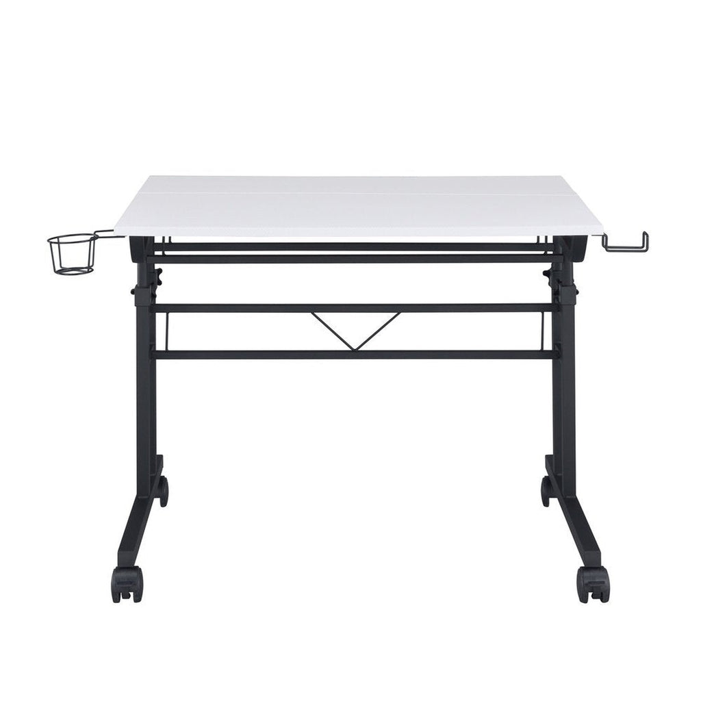 Techni Mobili Rolling Writing Desk with Height Adjustable Desktop and Moveable Shelf, White Techni Mobili Desks