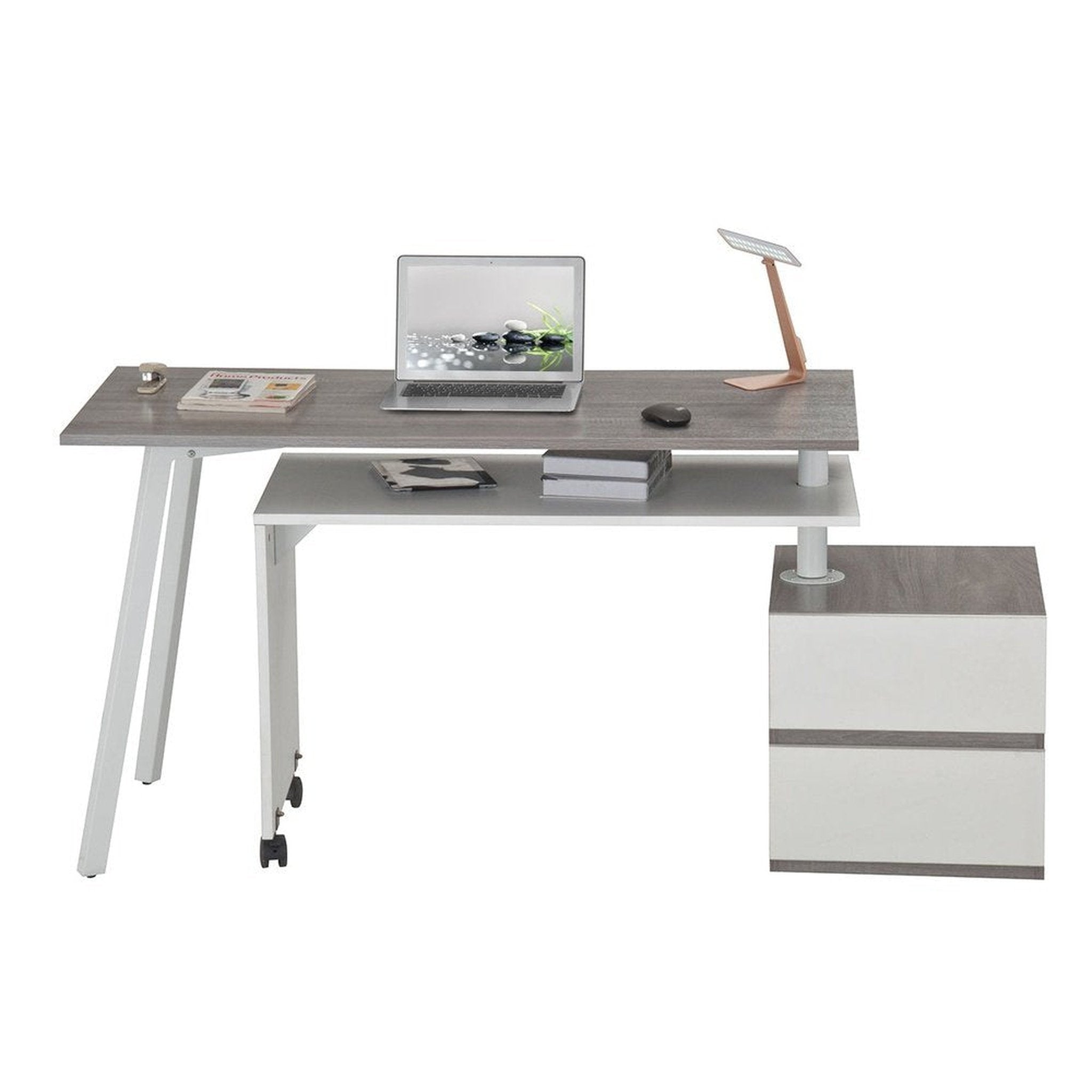 Techni Mobili Rotating Multi-Positional Modern Desk, Grey Techni Mobili Desks