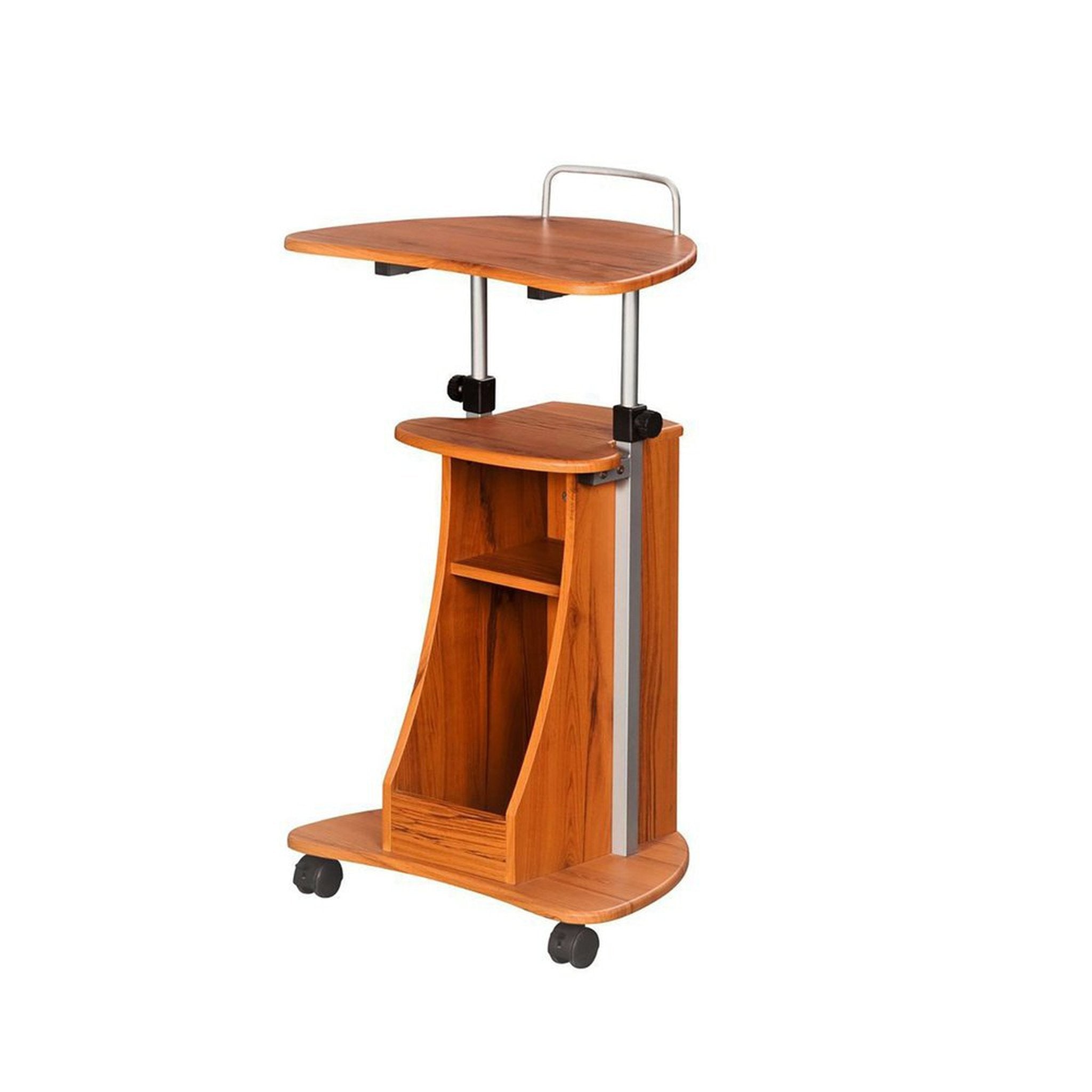 Techni Mobili Sit-to-Stand Rolling Adjustable Height Laptop Cart With Storage, Woodgrain Techni Mobili Desks