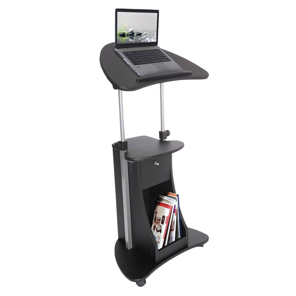 Techni Mobili Sit-to-Stand Rolling Adjustable Laptop Cart With Storage, Black Techni Mobili Desks
