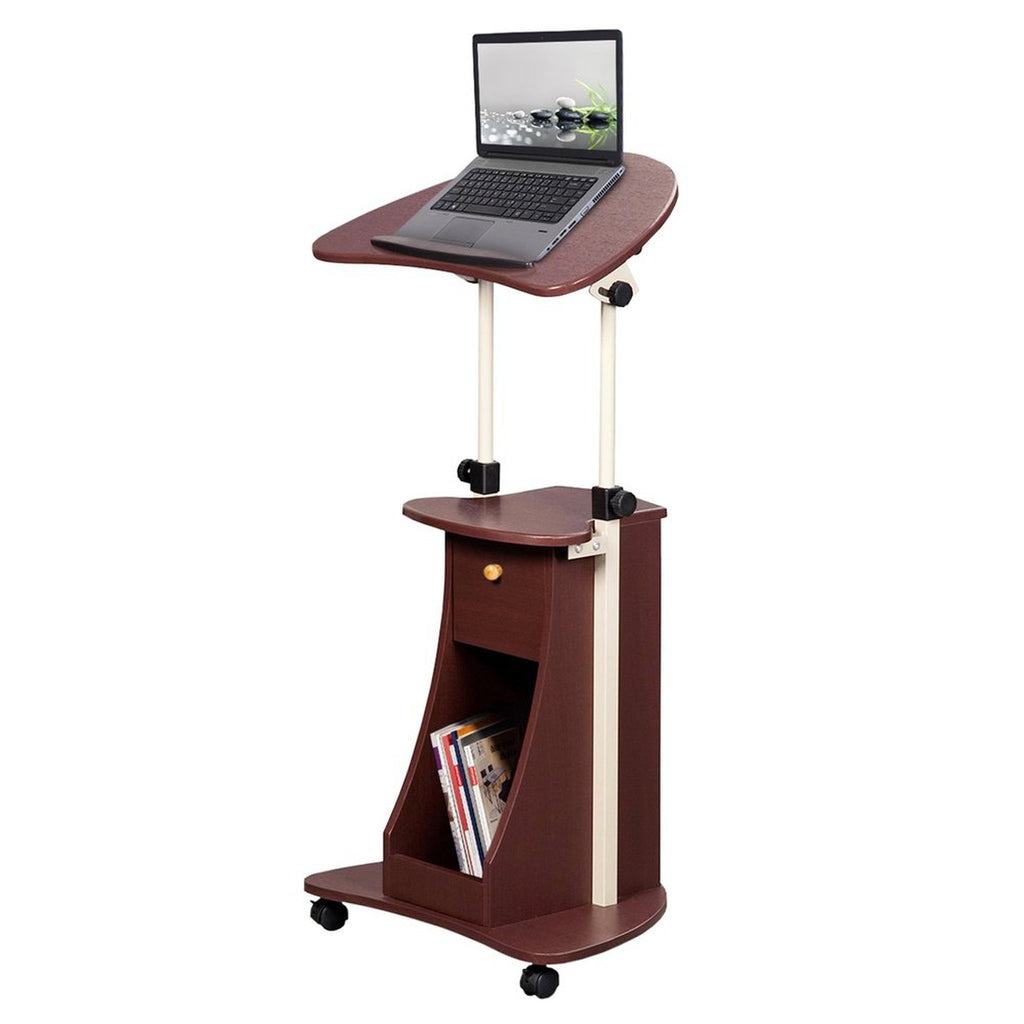Techni Mobili Sit-to-Stand Rolling Adjustable Laptop Cart With Storage, Chocolate Techni Mobili Desks