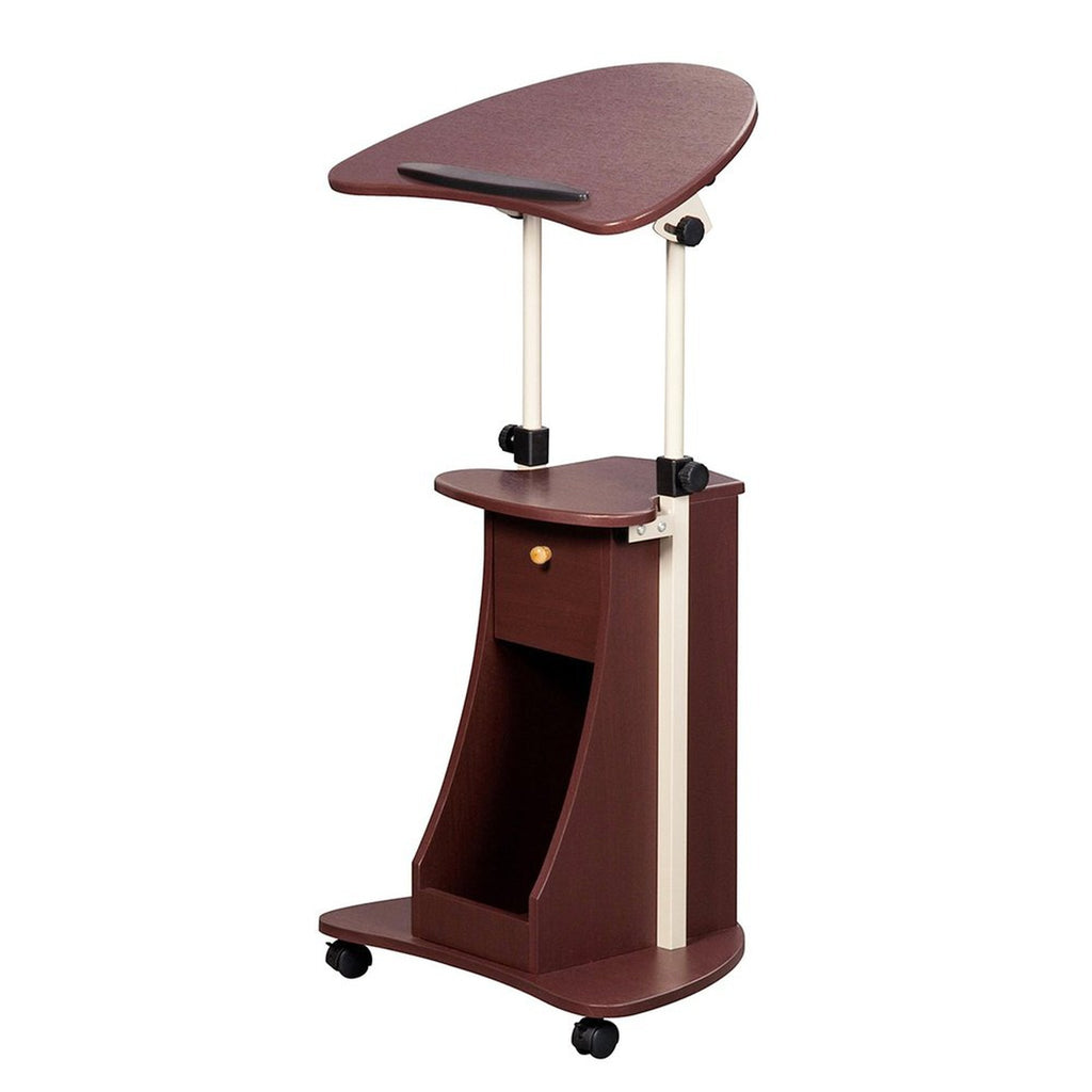 Techni Mobili Sit-to-Stand Rolling Adjustable Laptop Cart With Storage, Chocolate Techni Mobili Desks