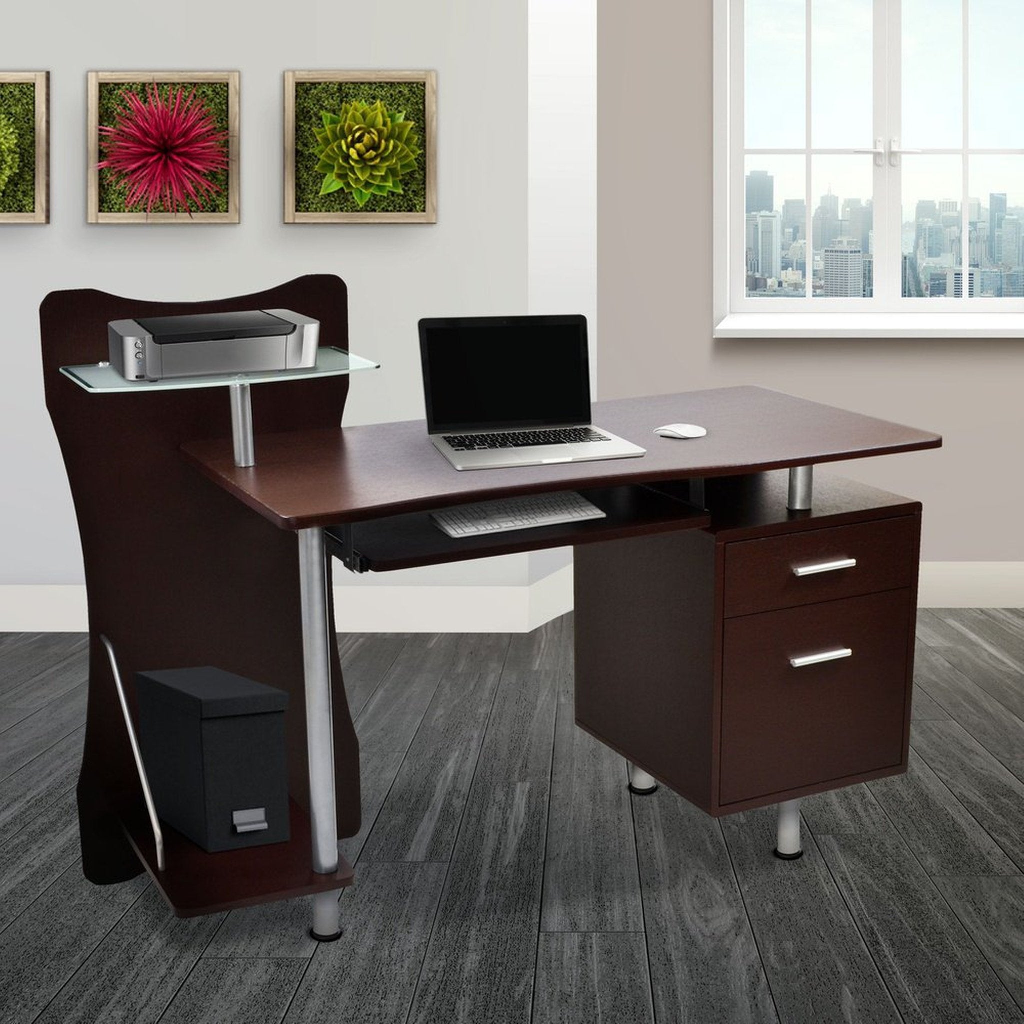 Techni Mobili Stylish Computer Desk with Storage, Chocolate Techni Mobili Desks