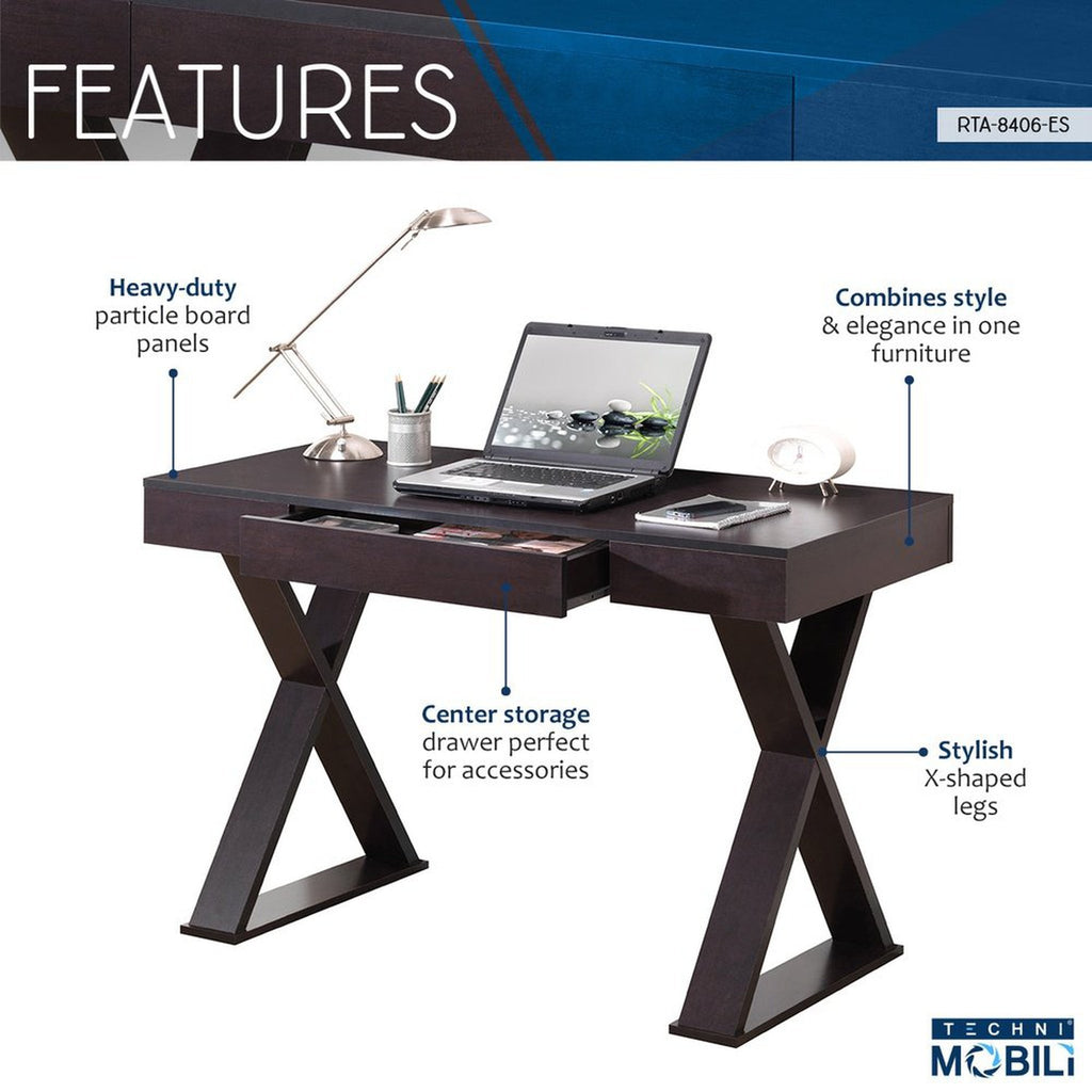 Techni Mobili Trendy Writing Desk with Drawer, Espresso Techni Mobili Desks