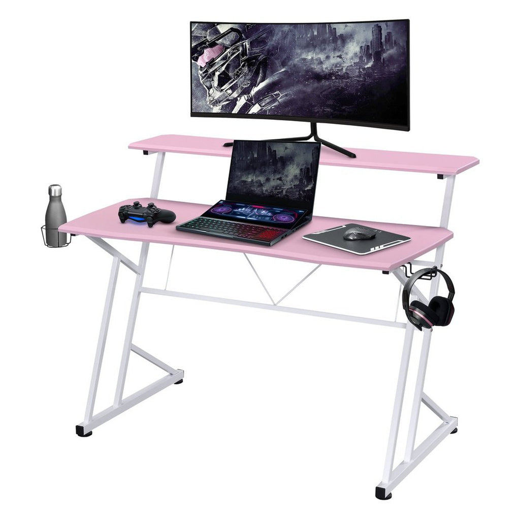 Techni Sport Computer Gaming Desk with Shelves - Pink Techni Sport Gaming Desk