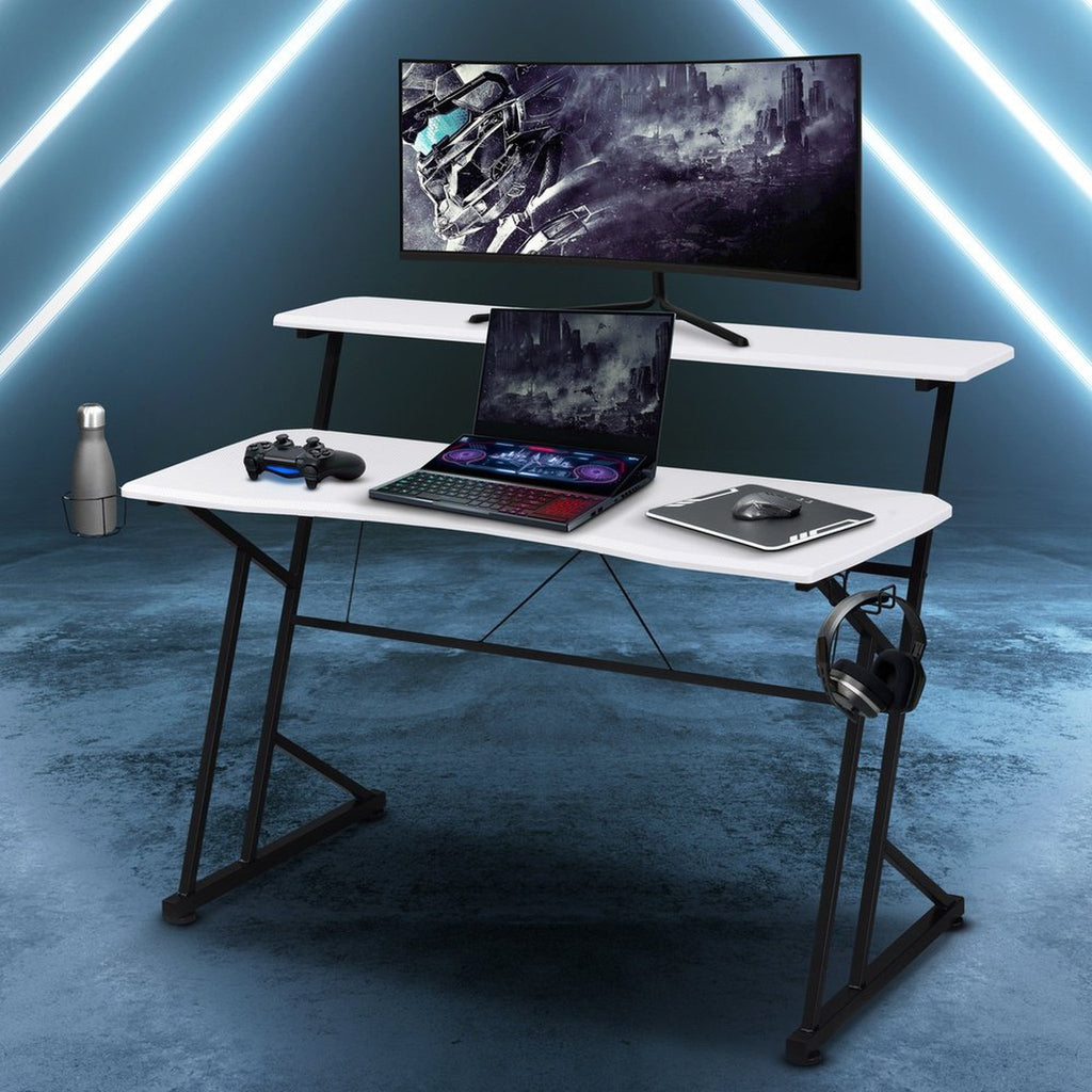 Techni Sport Computer Gaming Desk with Shelves - White Techni Sport Gaming Desk