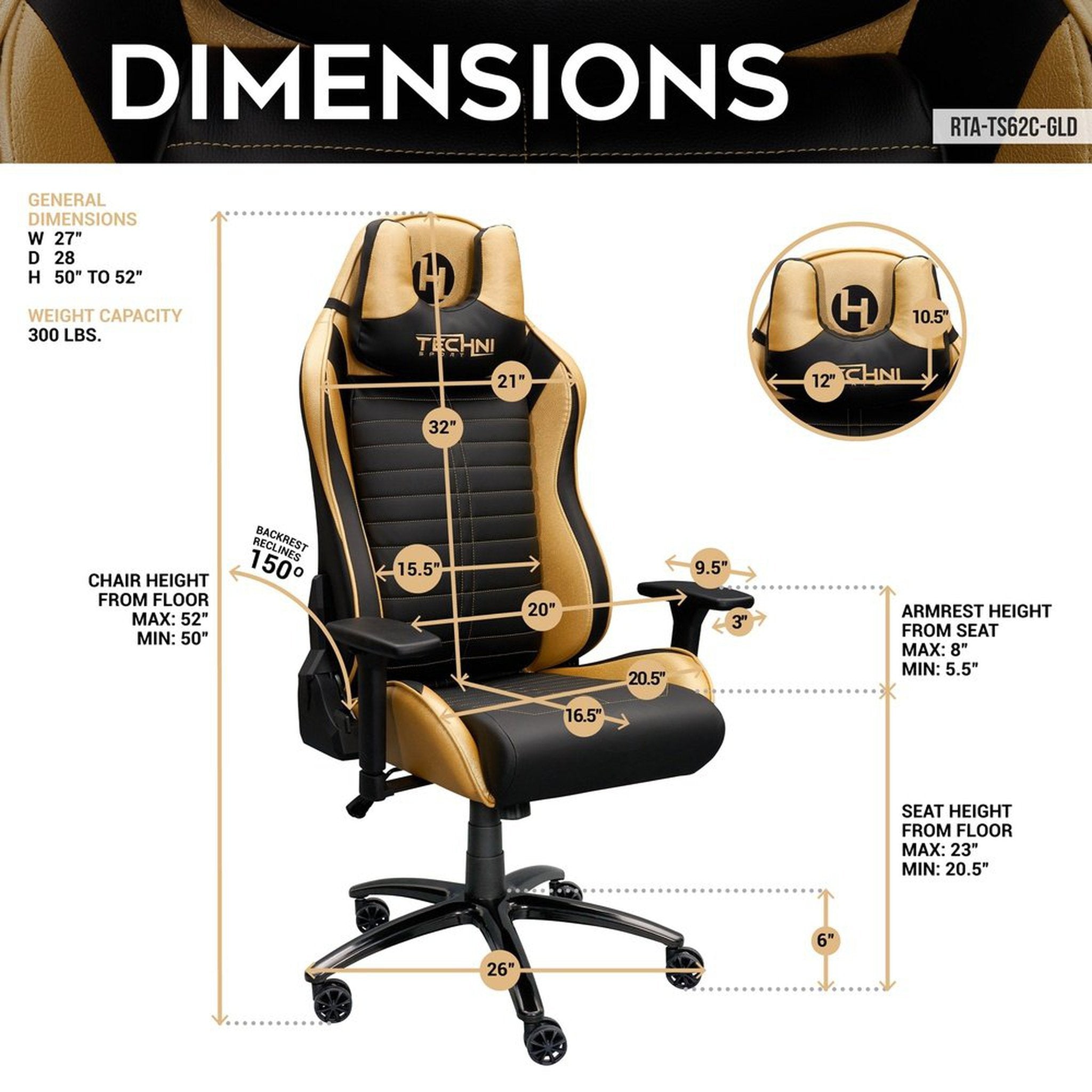 Techni Sport Ergonomic Racing Style Gaming Chair - Golden Techni Sport Gaming Chairs