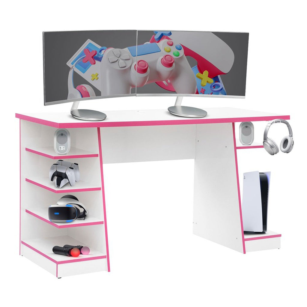 Techni Sport Jango Gaming Desk with Storage, White Techni Sport Gaming Desk