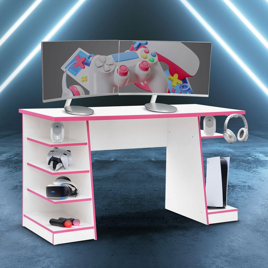 Techni Sport Jango Gaming Desk with Storage, White Techni Sport Gaming Desk