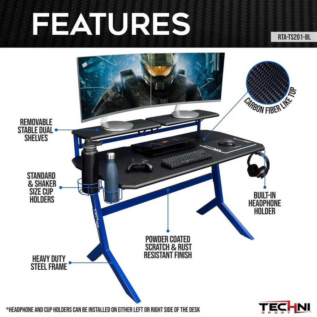 Techni Sport Blue Stryker Gaming Desk, Blue Techni Sport Gaming Desk