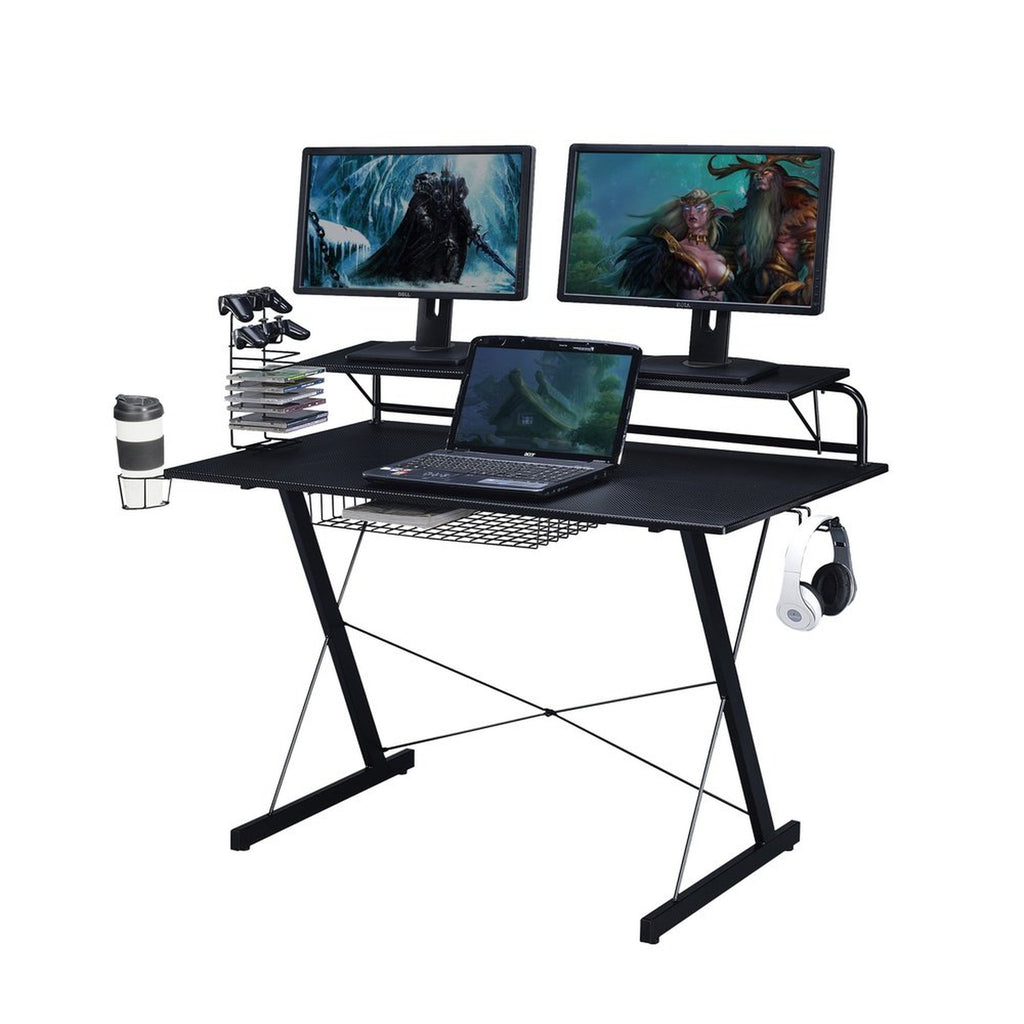 Techni Sport TS-200 Carbon Computer Gaming Desk with Shelving, Black Techni Sport Gaming Desk
